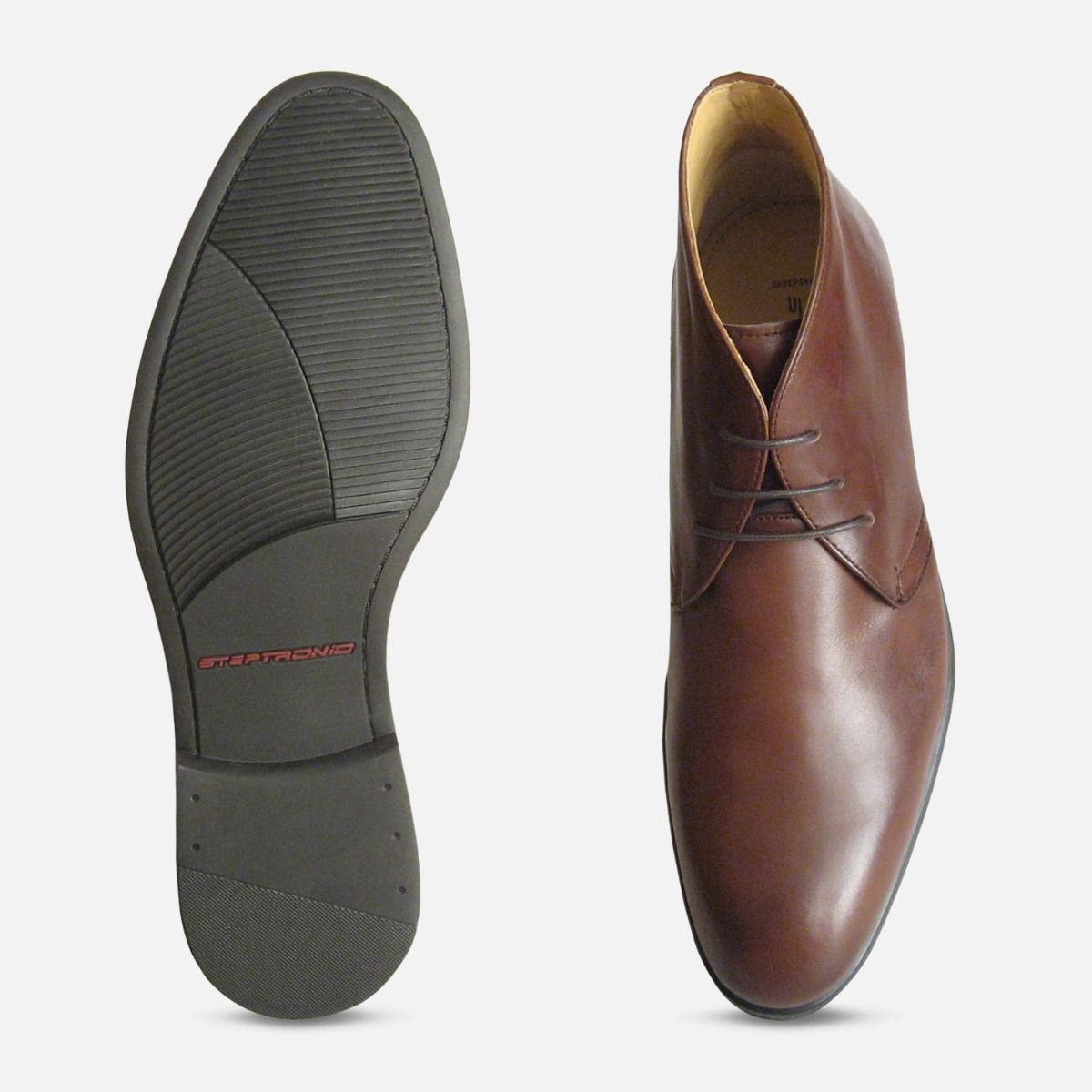 Steptronic Mens Fortune Lace Up Boots in Conker Dark Brown Leather