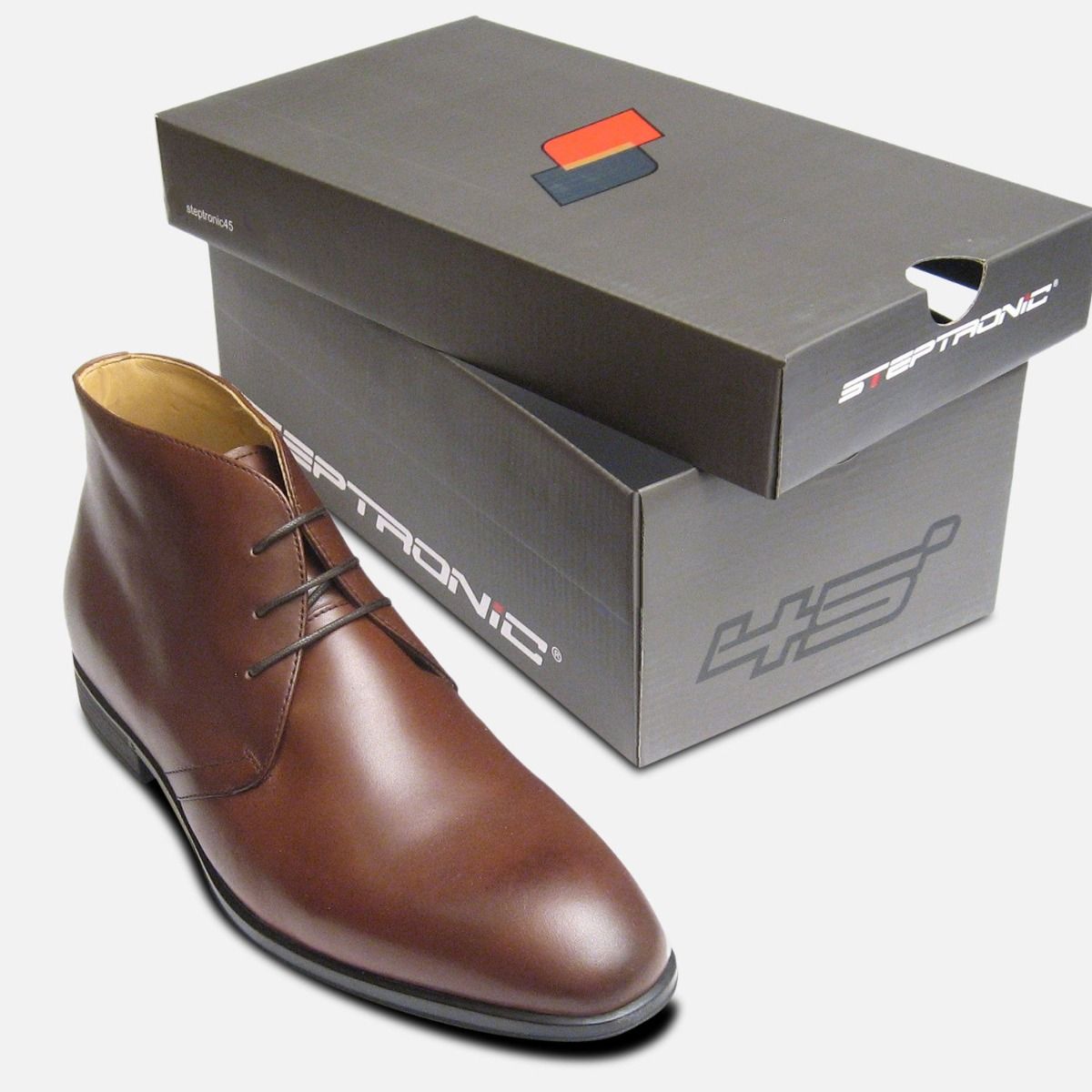 Steptronic Mens Fortune Lace Up Boots in Conker Dark Brown Leather