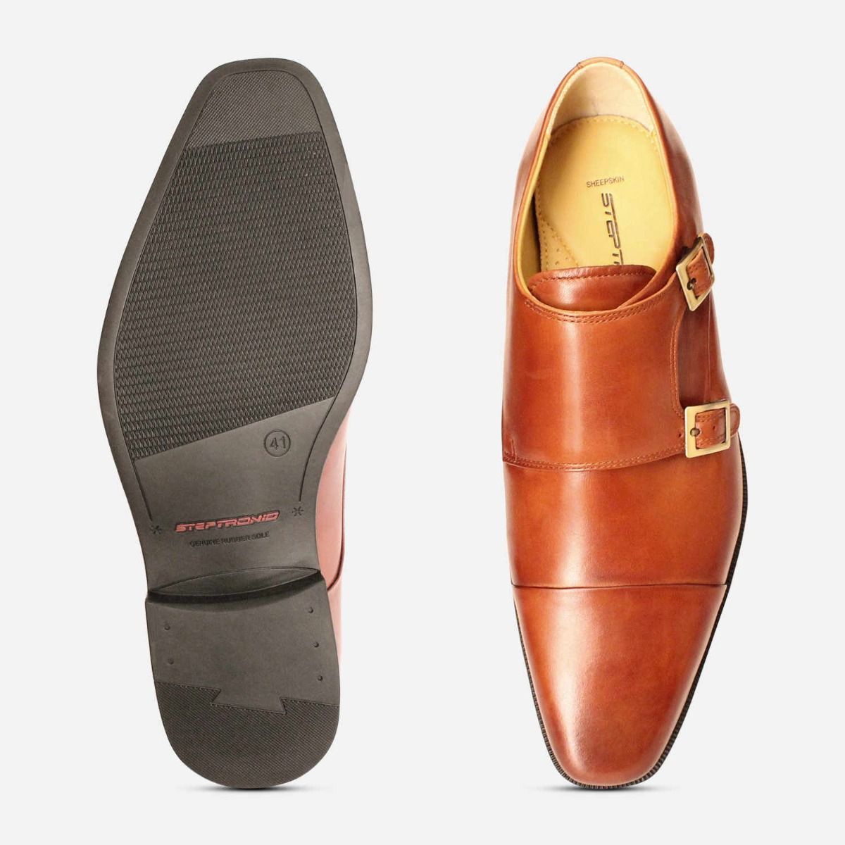 Steptronic Double Buckle Monk Strap Tan Comfort Shoes