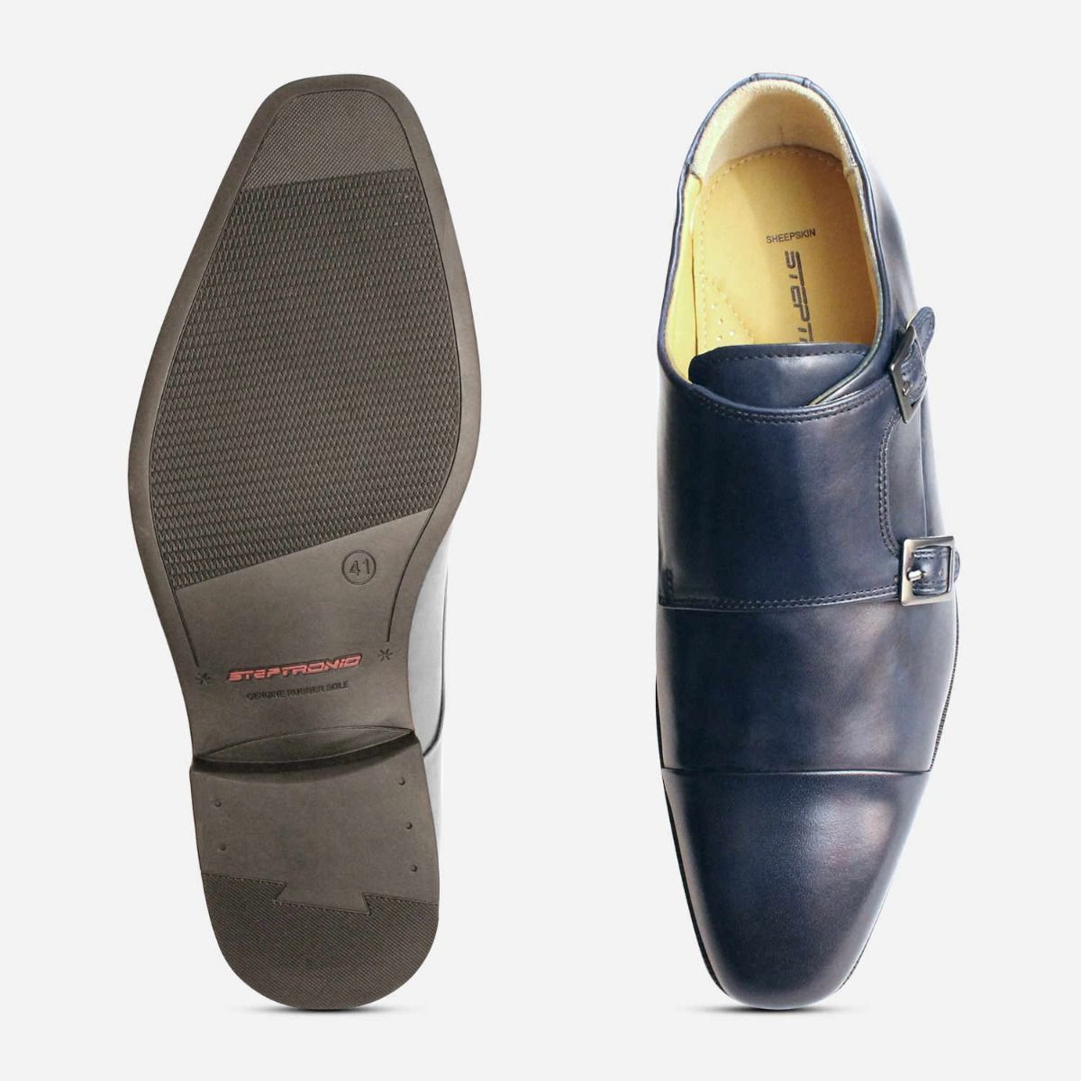 Steptronic Navy Blue Double Buckle Monk Strap Comfort Shoe