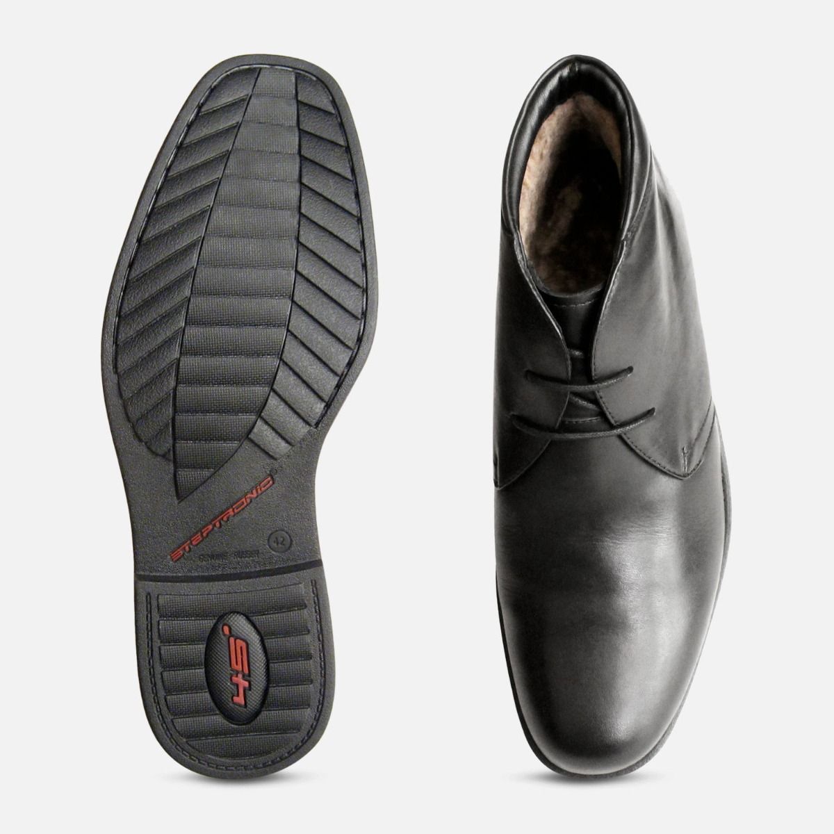 Warm Fur Lined Black Steptronic Chukka Boots