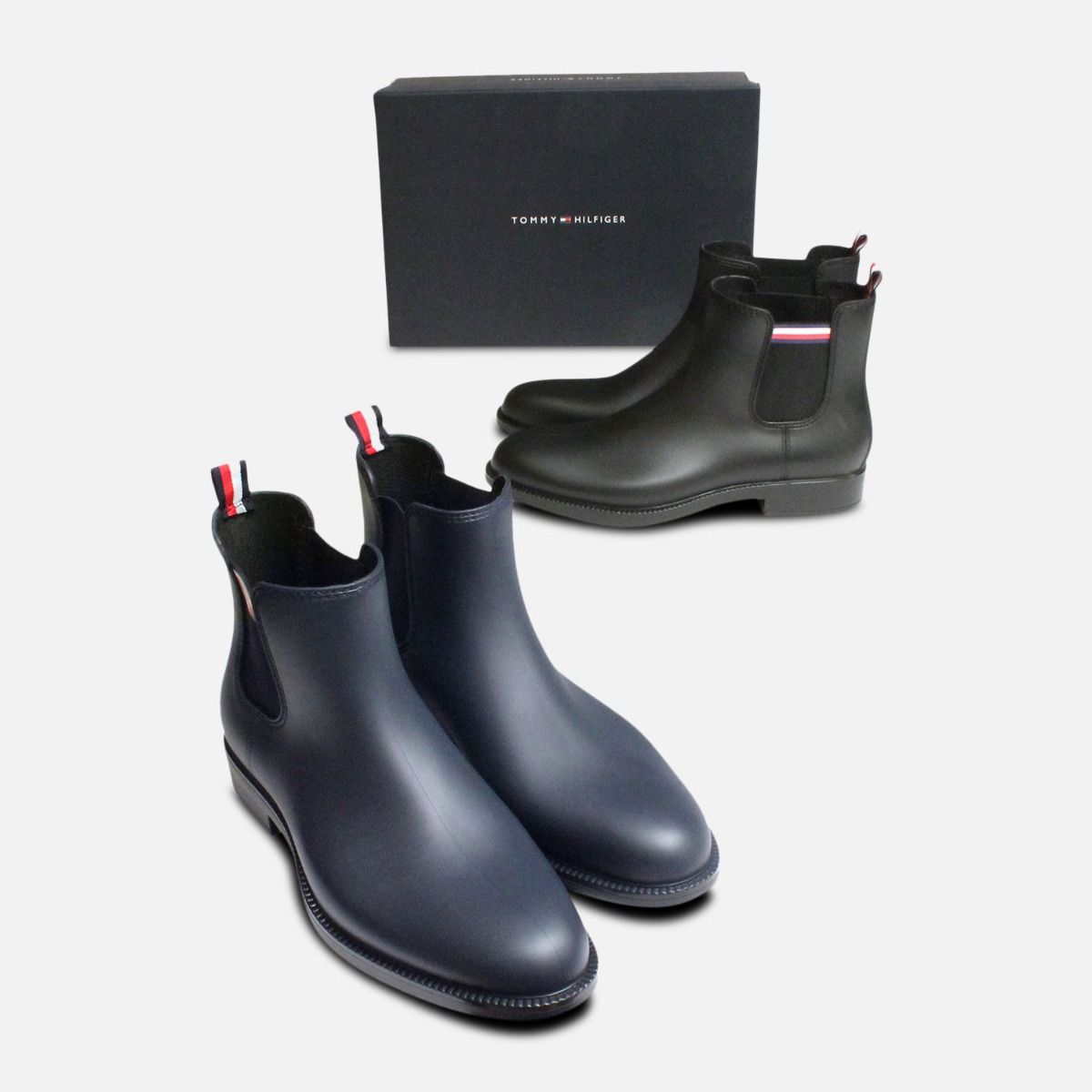 Navy Blue Tommy Hilfiger Stream Rubber Chelsea Welly