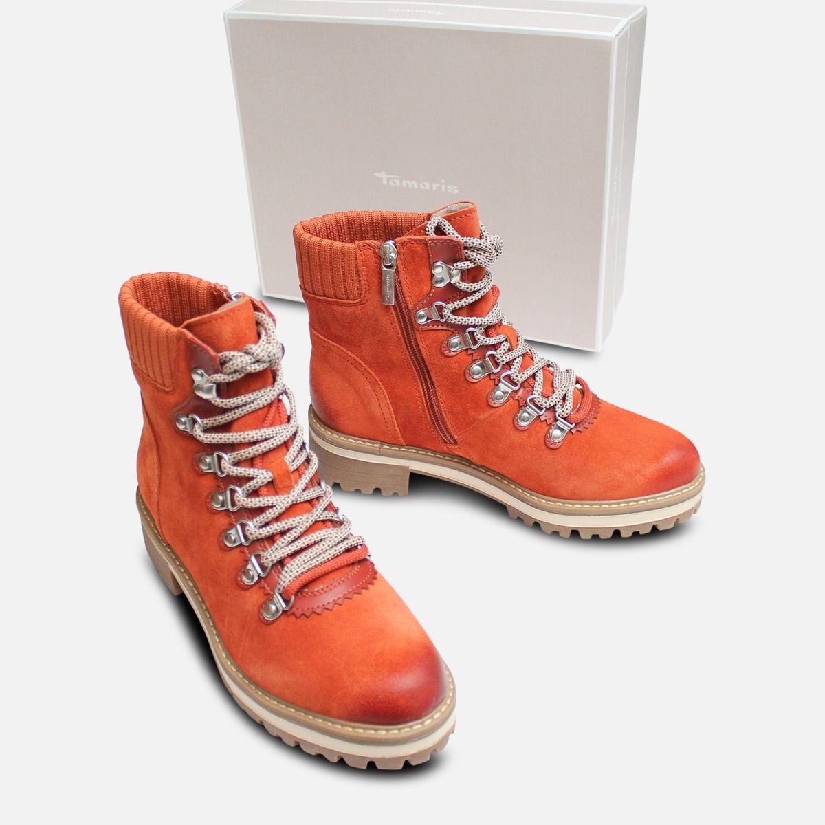 Tamaris Exclusive Rust Suede Womens Lace & Zip Boots