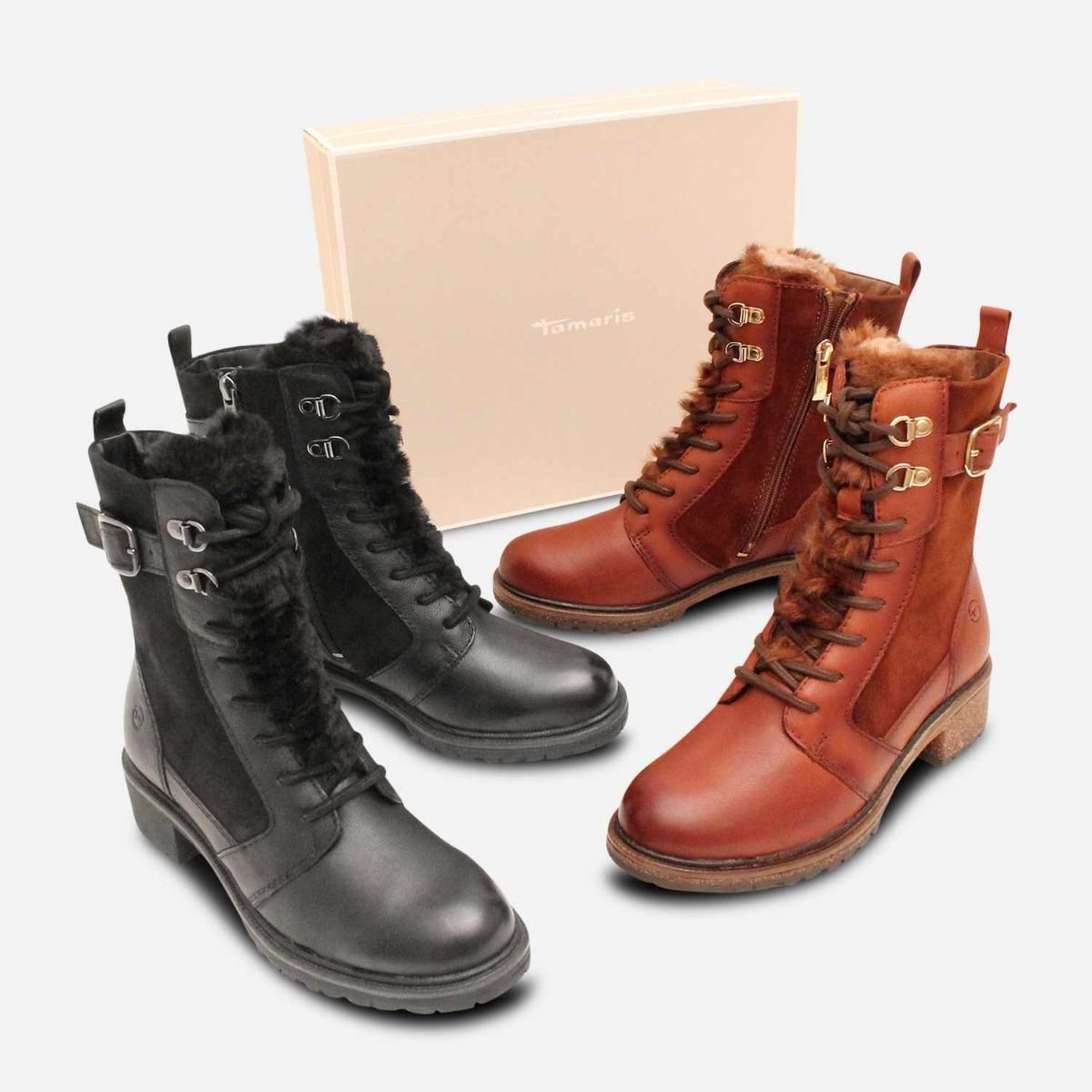 Tamaris Designer Warm Lined Heeled Mid Boots in Black