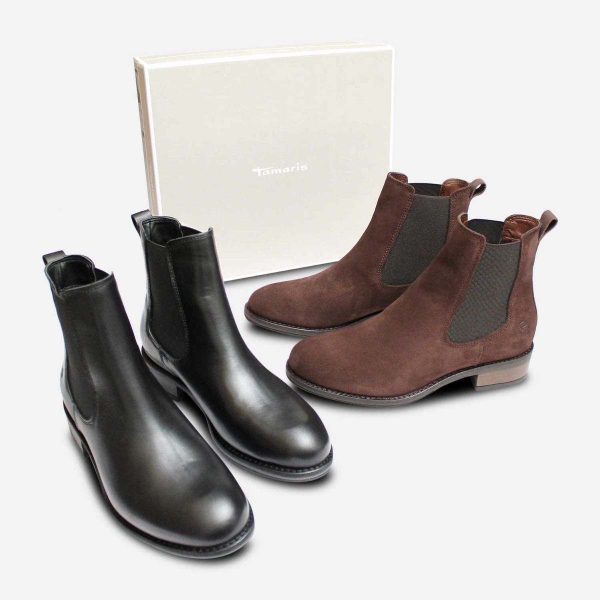 Black Leather Tamaris Ankle Chelsea Boots for Women