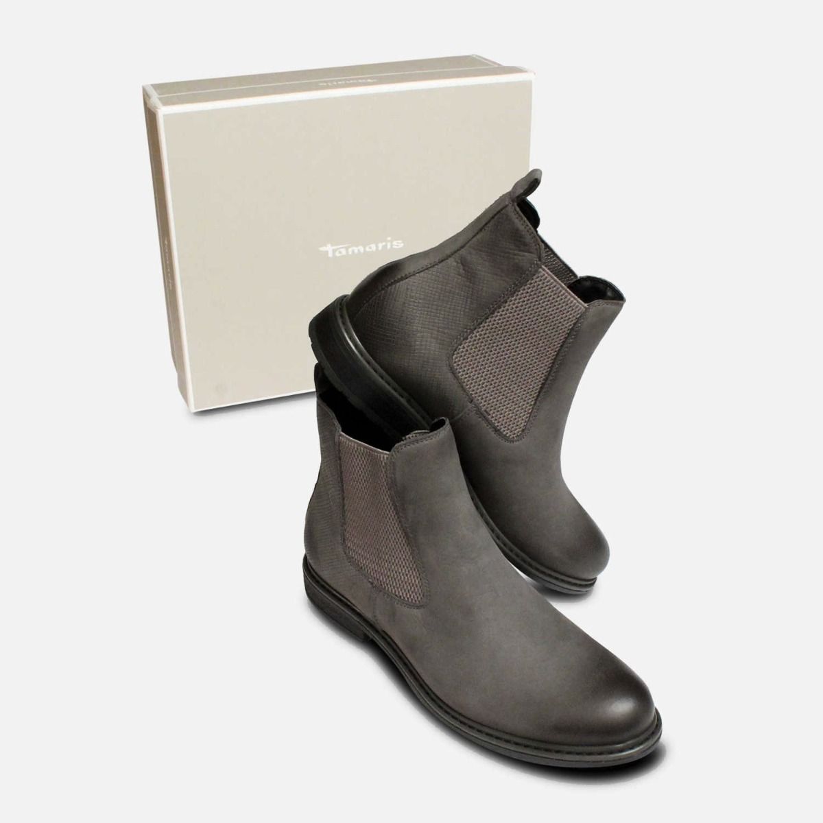 Dark Grey Ladies Slip On Chelsea Boots by Tamaris