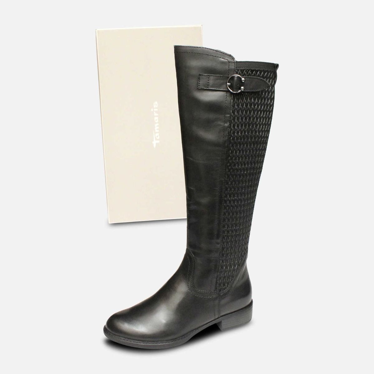 Tamaris Full Length Plain Black Ladies Zip Boots