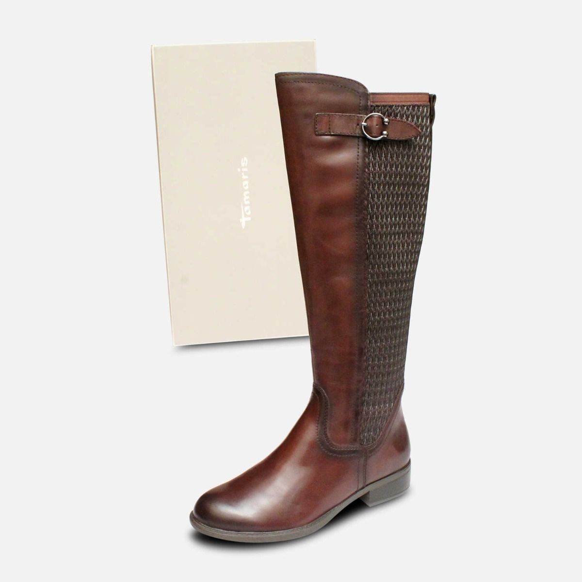 Tamaris Full Length Cafe Brown Elasticated Zip Boots
