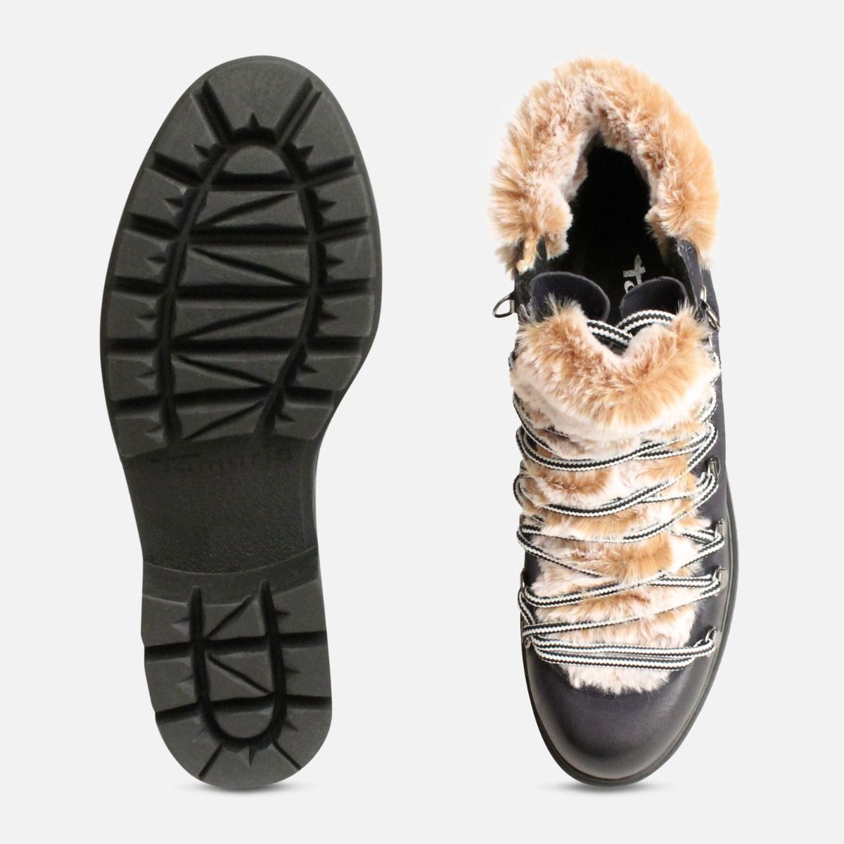 Tamaris Navy Blue Fur Boots Designer Urban Trekker
