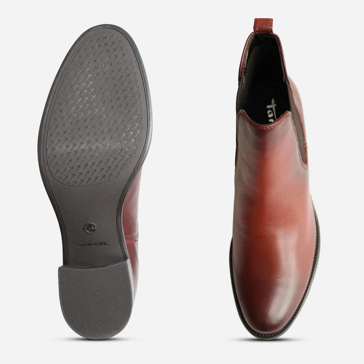 Tamaris Premium Round Toe Heeled Chelsea Boot in Brown