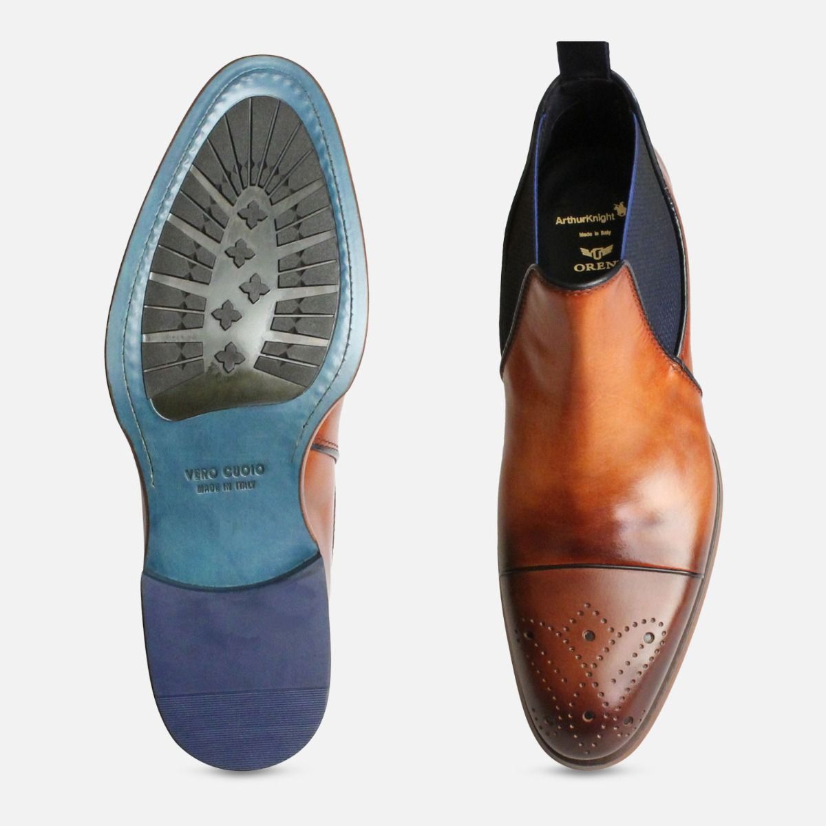 Designer Italian Brown & Blue Chelsea Boot Brogues