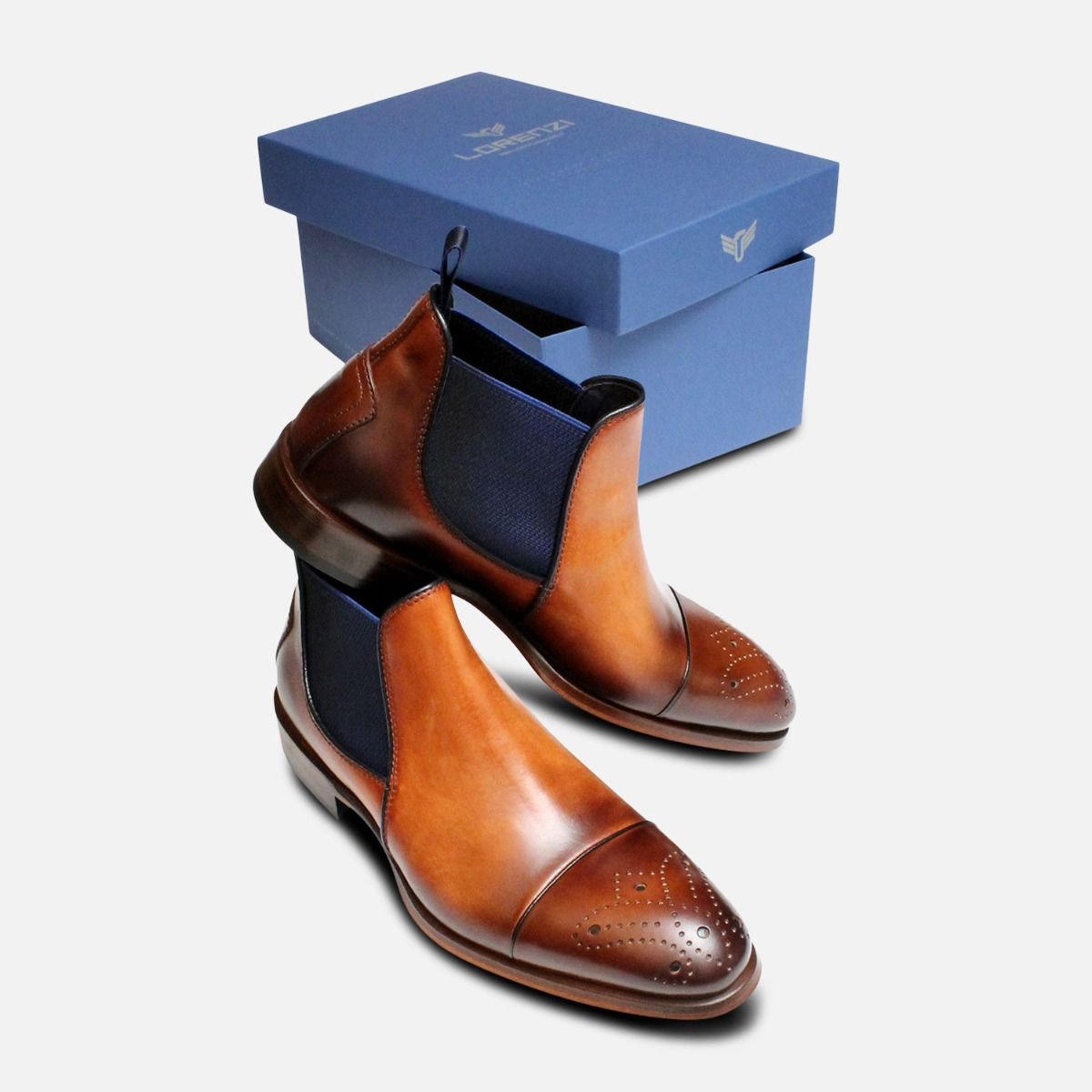 Designer Italian Brown & Blue Chelsea Boot Brogues