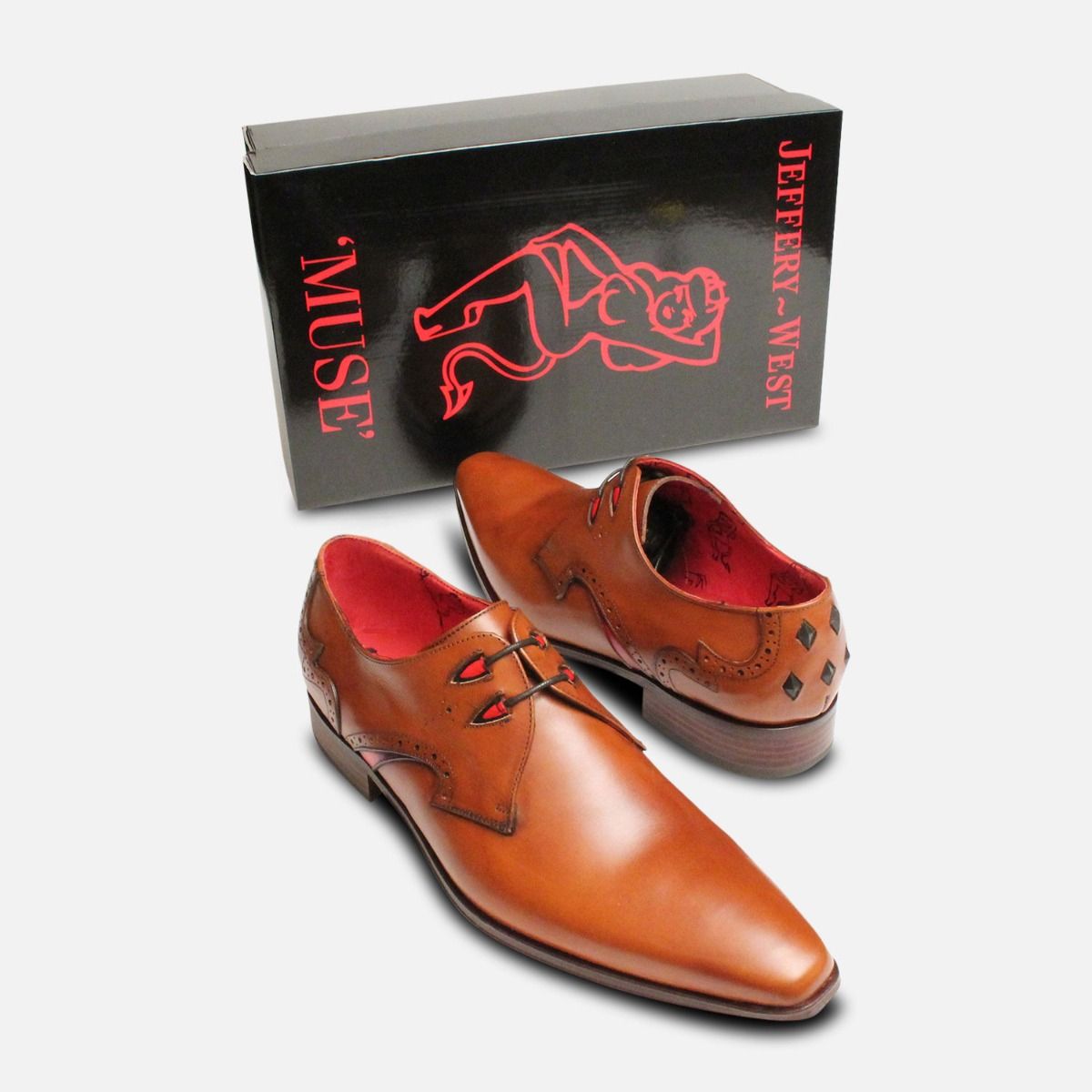 Pointed Jeffery West Formal Lace Up Shoes in Tequila Tan