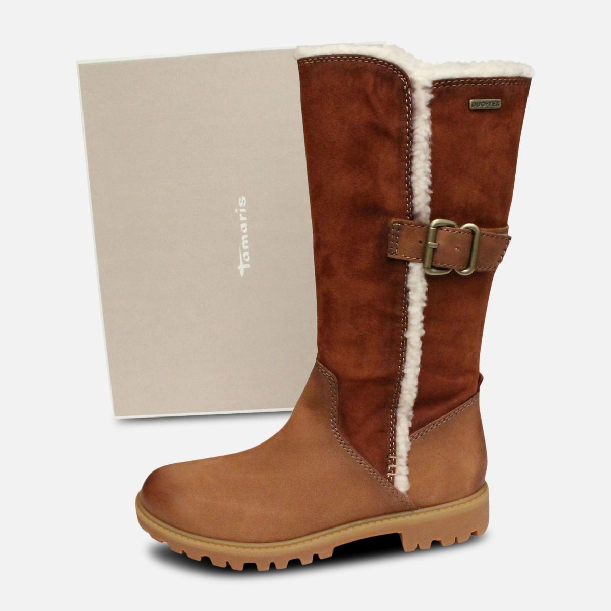 Brown & Tan Tamaris Side Zip Long Boots Duo-Tex