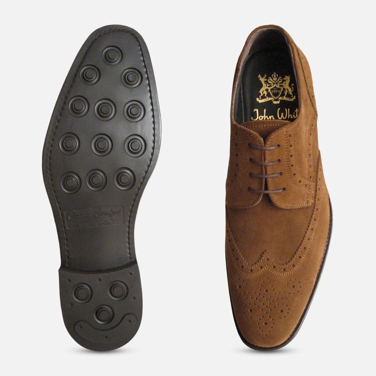 Tobacco Snuff Suede Brogues for Men by Designer Label John White Shoes
