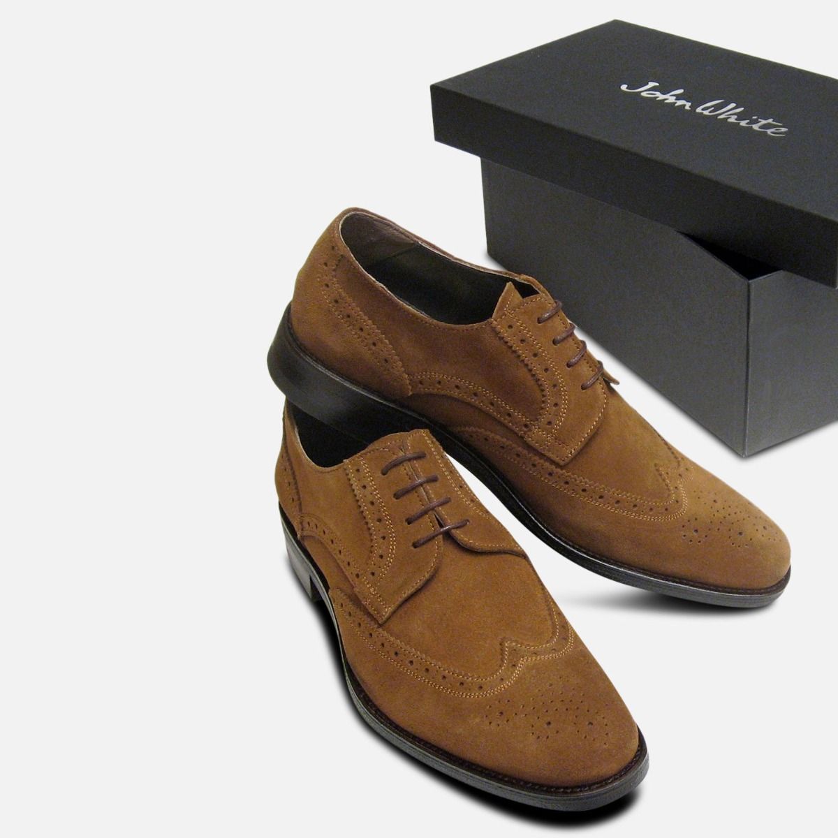 Tobacco Snuff Suede Brogues for Men by Designer Label John White Shoes