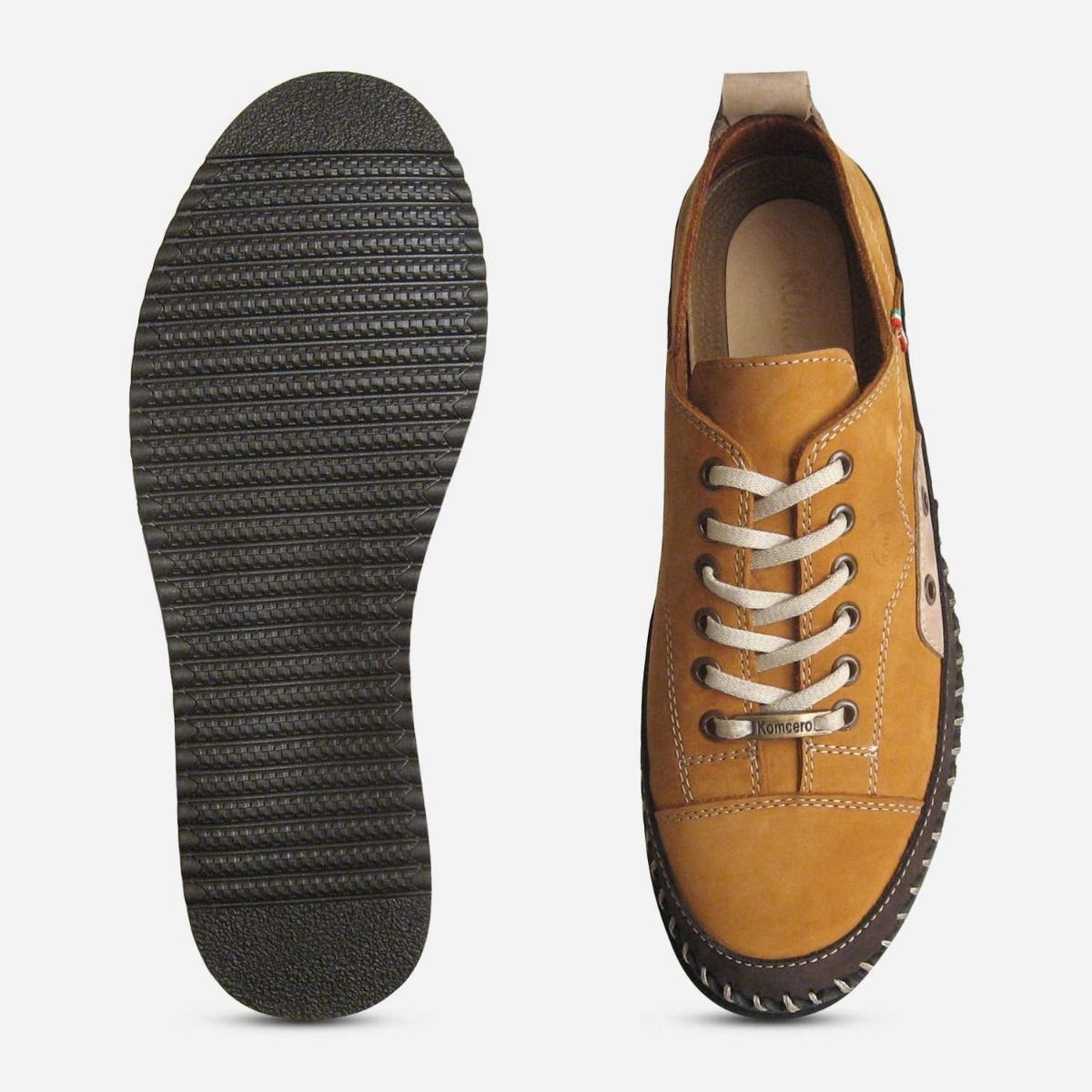 Light Brown Suede Mens Lace Up Whipstitch Sneakers