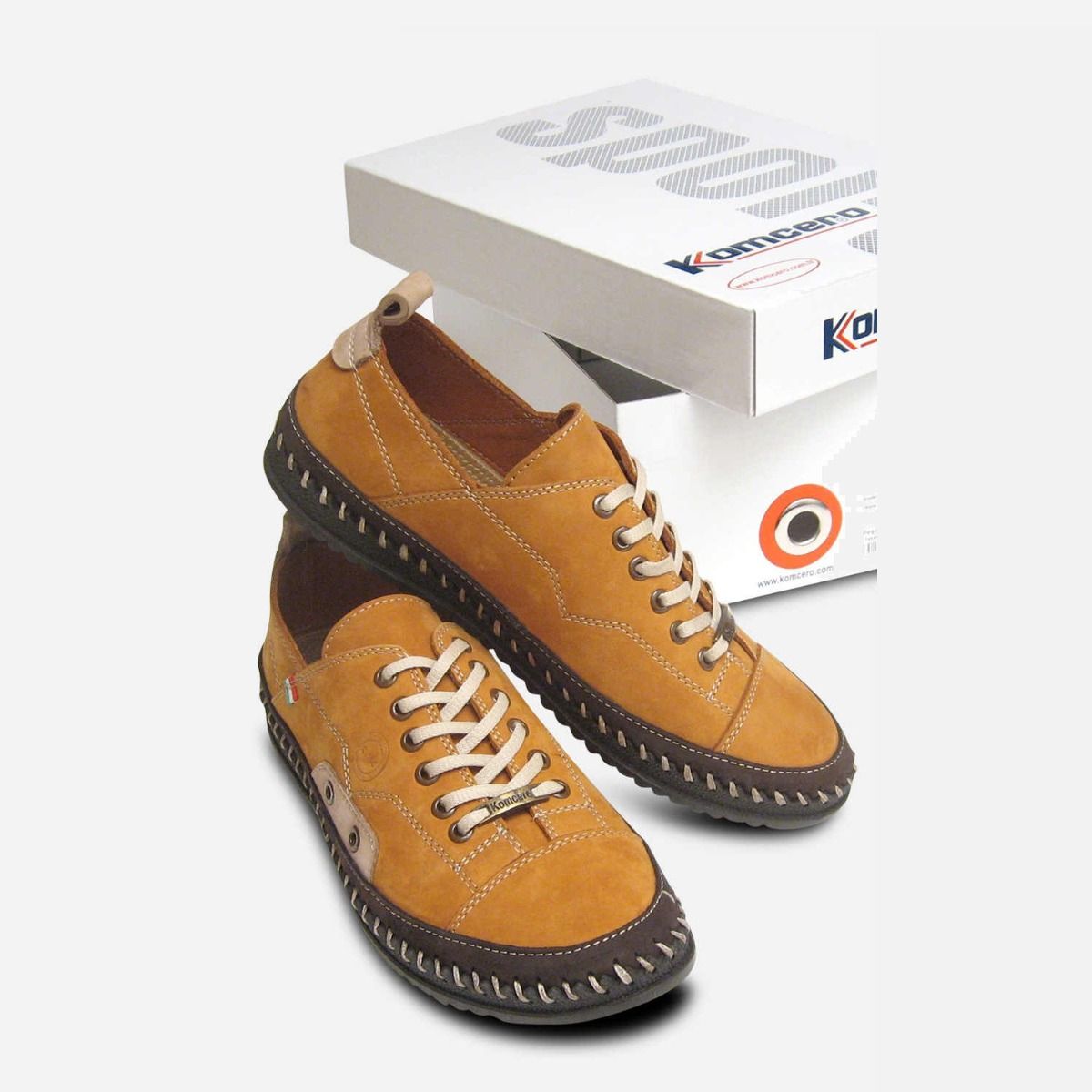 Light Brown Suede Mens Lace Up Whipstitch Sneakers