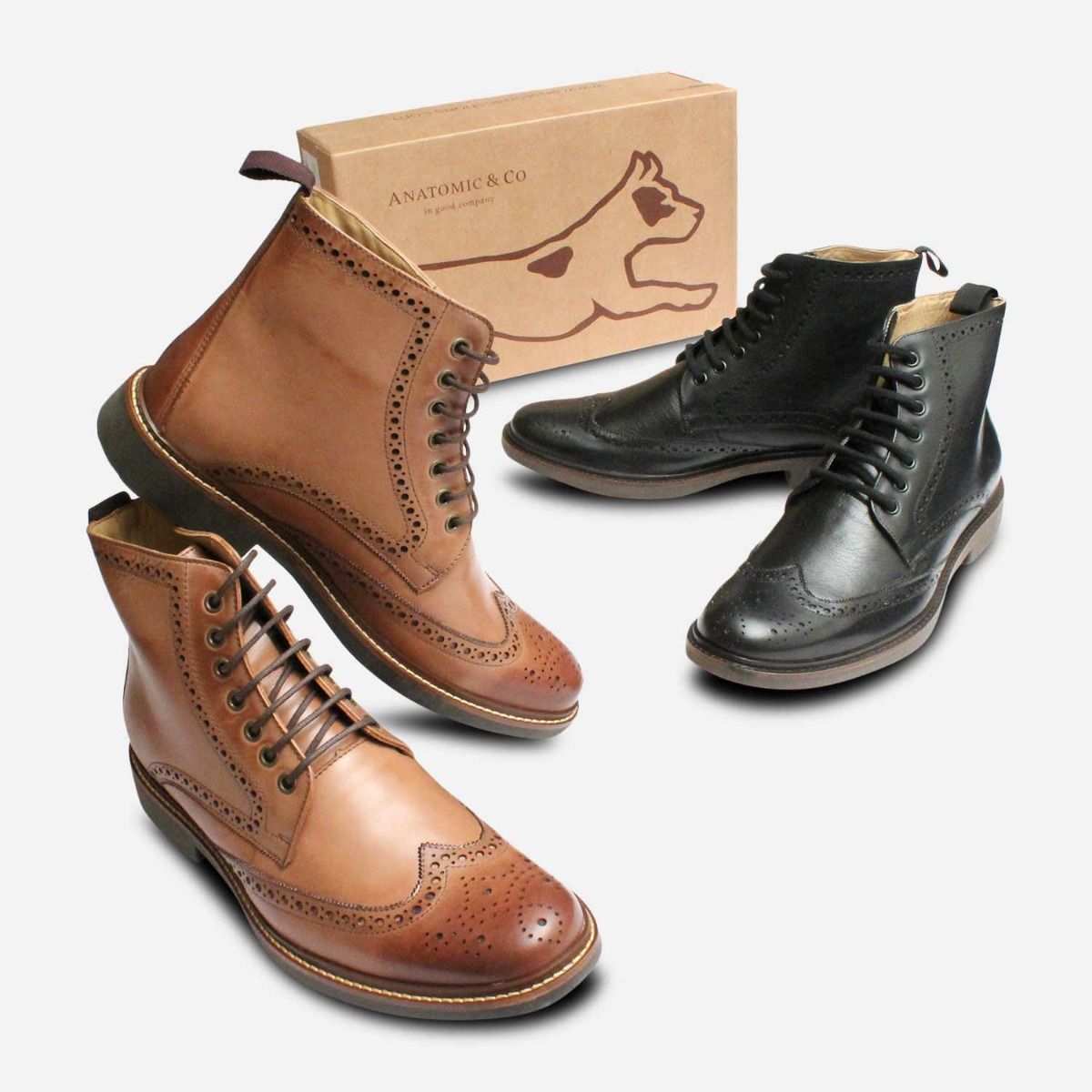 Luxury Taupe Leather Country Boot Brogues by Anatomic Shoes