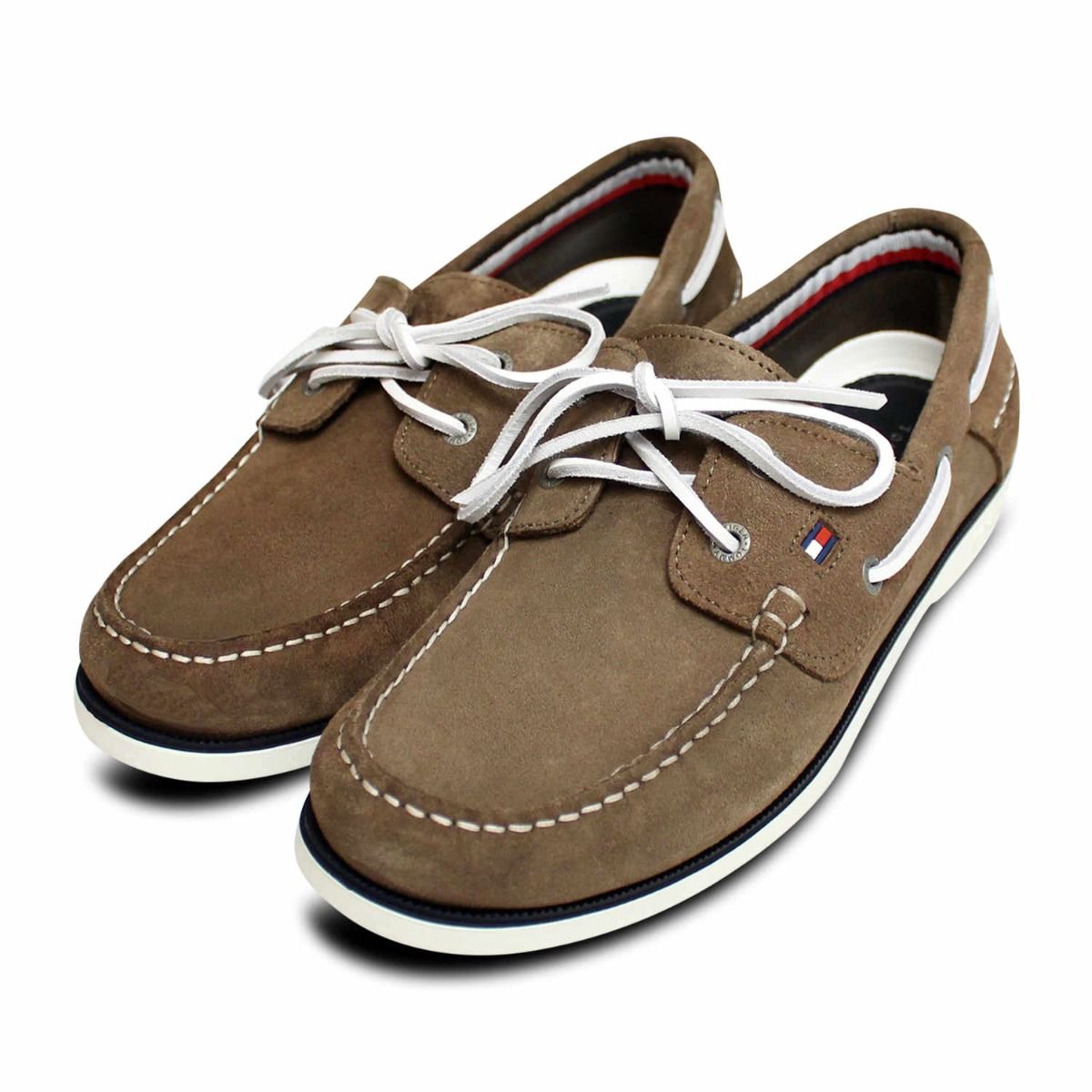 Tommy Hilfiger Mens Boat Shoes in Olive Beige Suede display picture 3