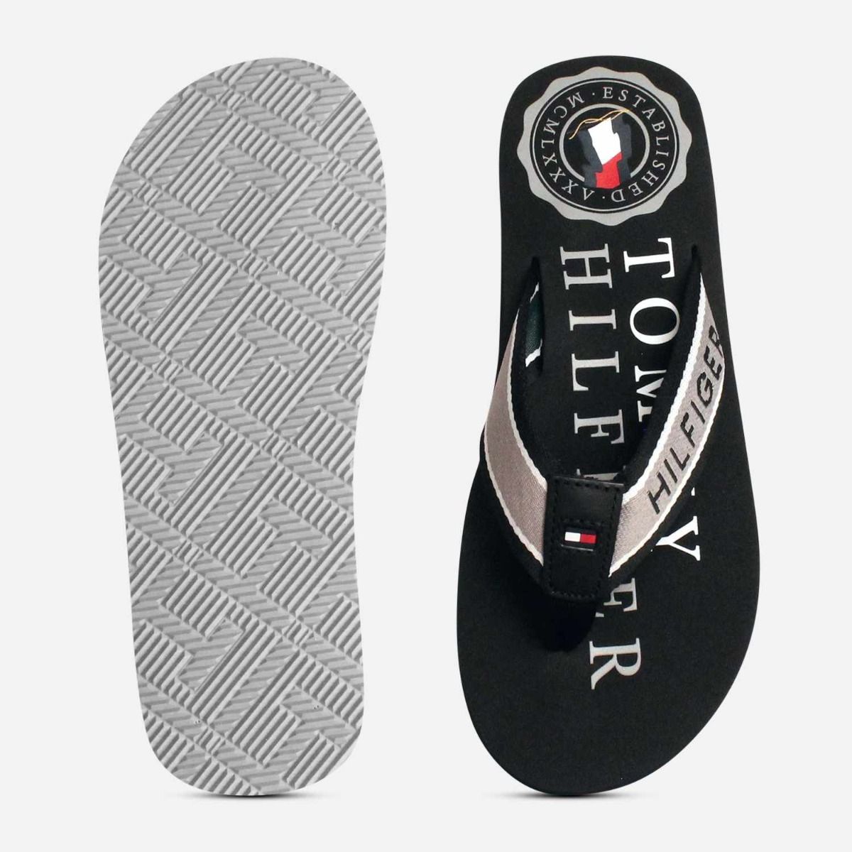 Tommy Hilfiger Designer Black & Grey Flip Flop Sandals