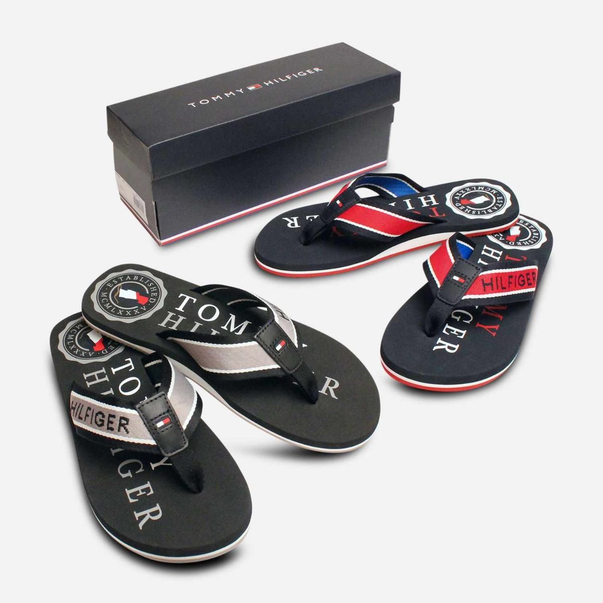 Tommy Hilfiger Designer Black & Grey Flip Flop Sandals