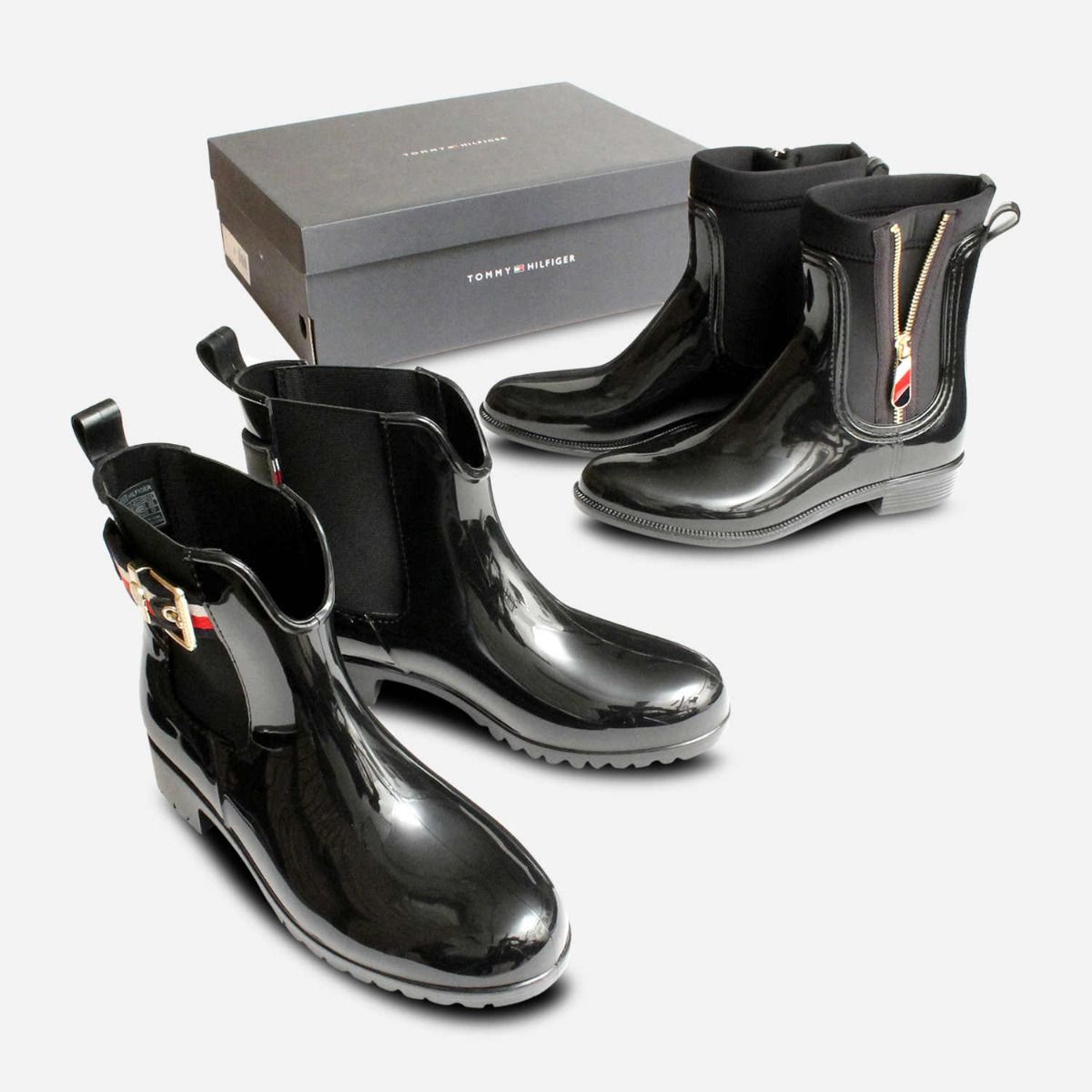 Luxury Tommy Hilfiger Black Chelsea Welly for Ladies