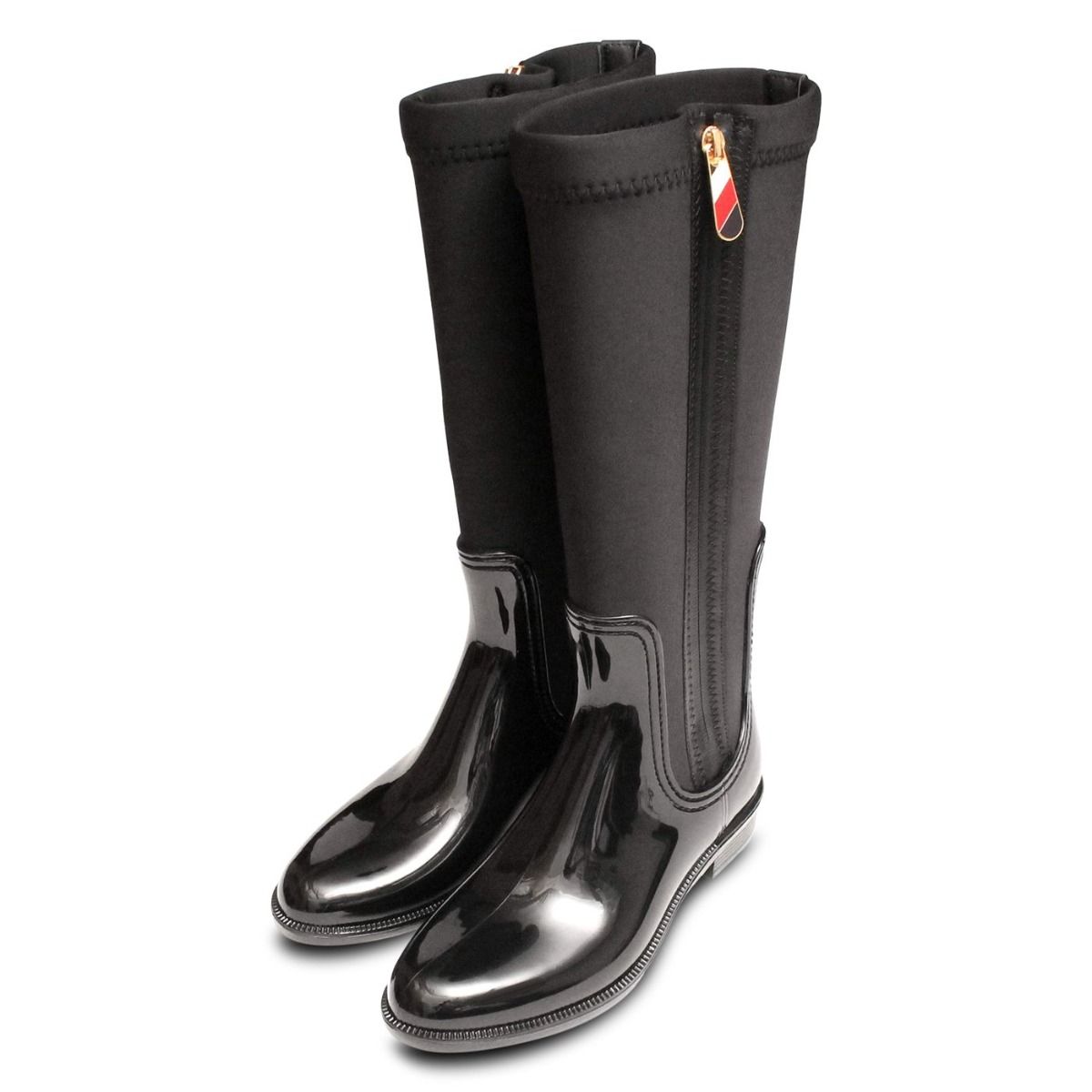 Tommy Hilfiger Long Zipper Waterproof Black Wellington Boot