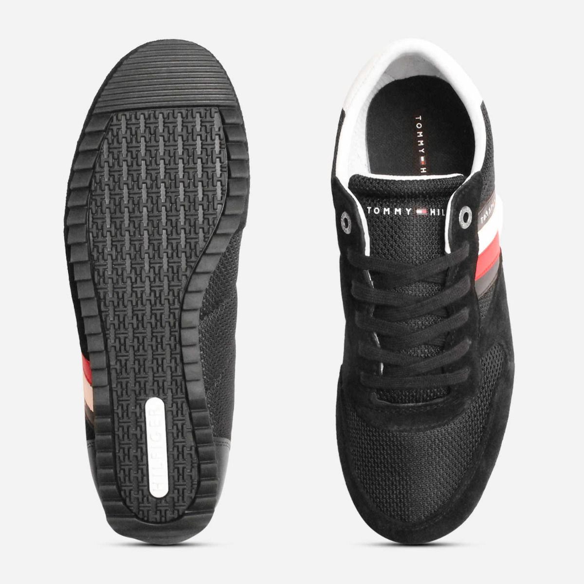 Tommy Hilfiger Black Suede Leather Designer Sneaker Shoes
