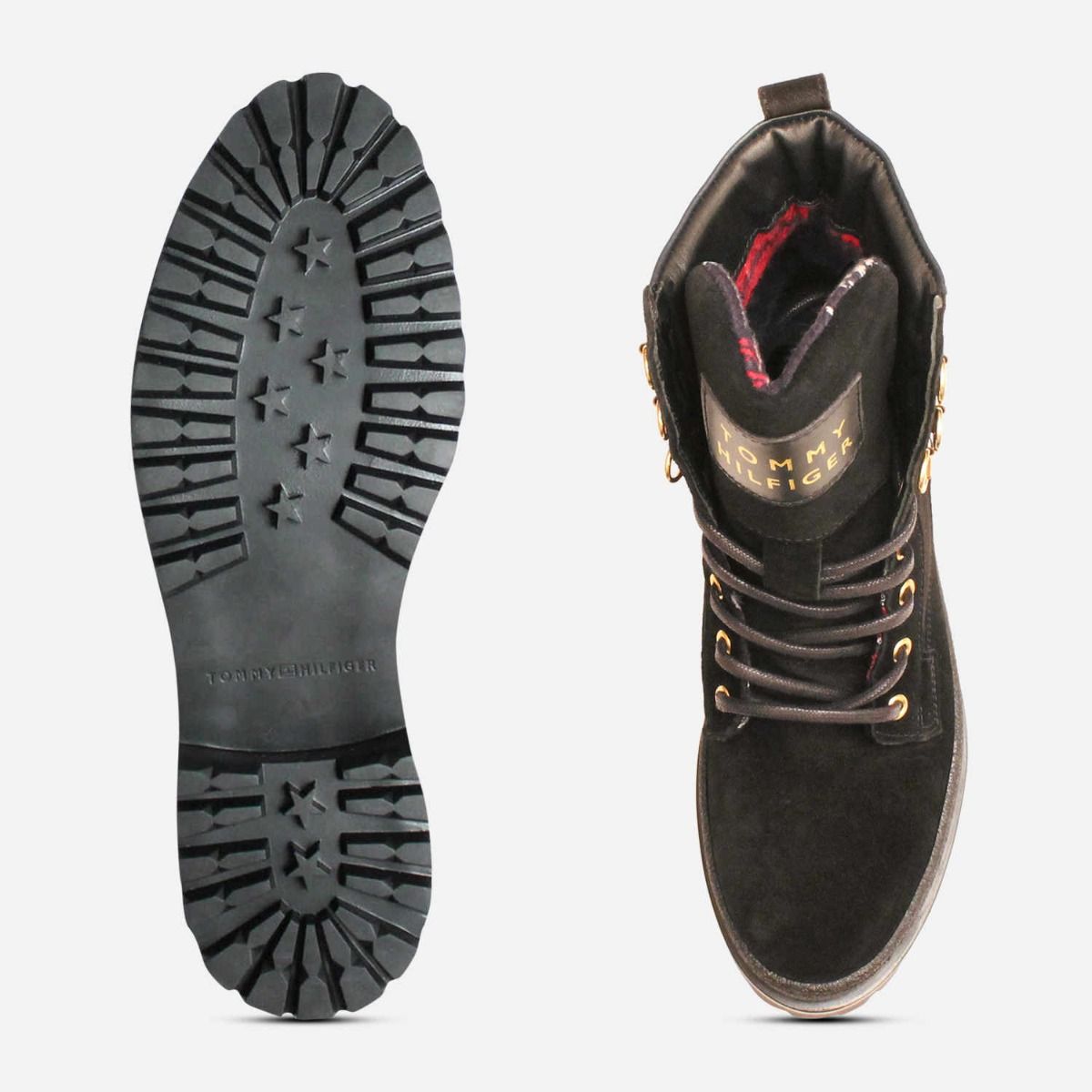 Tommy Hilfiger Black Suede Rugged Designer Lace Up Boot