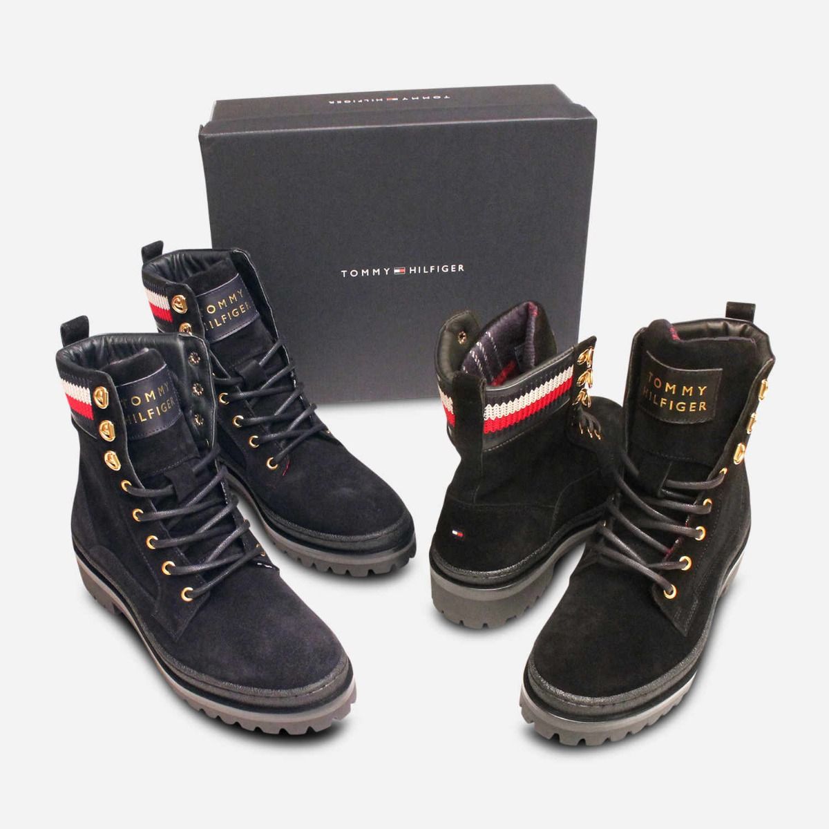 Tommy Hilfiger Black Suede Rugged Designer Lace Up Boot
