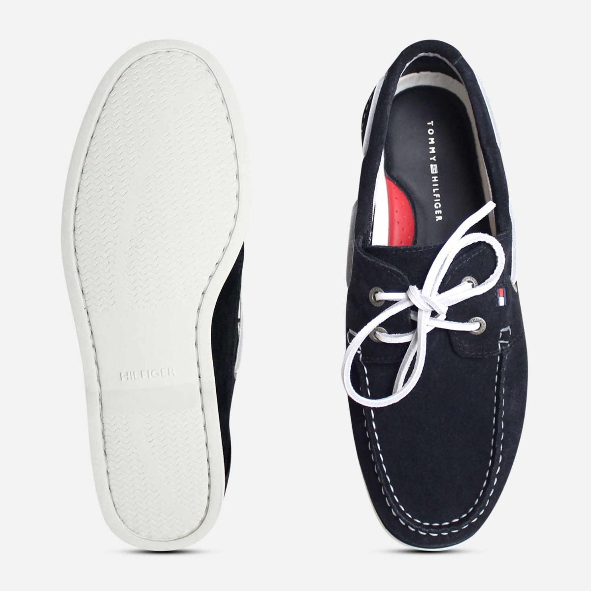 Tommy Hilfiger Mens Navy Blue Suede Boat Shoes