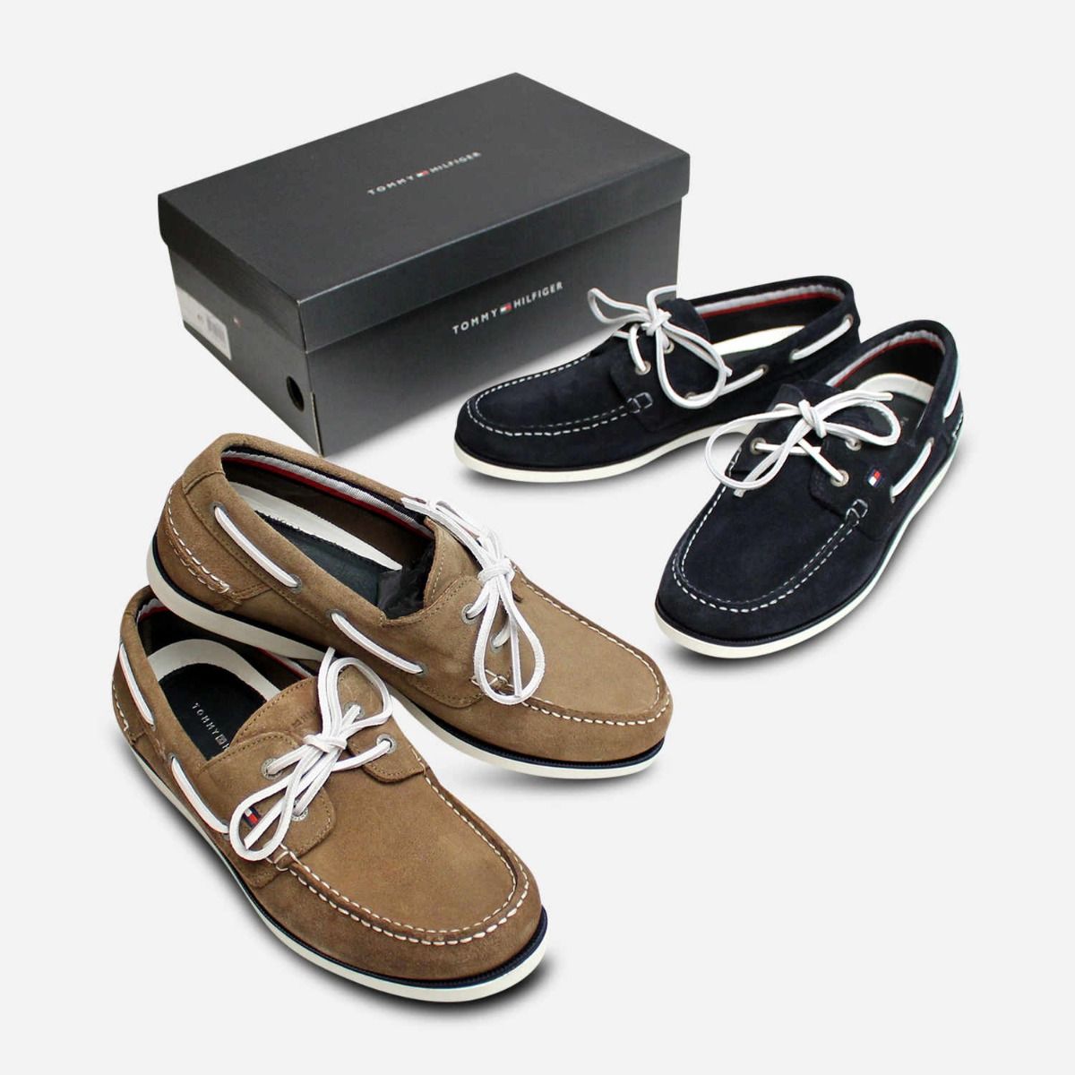 Tommy Hilfiger Mens Navy Blue Suede Boat Shoes