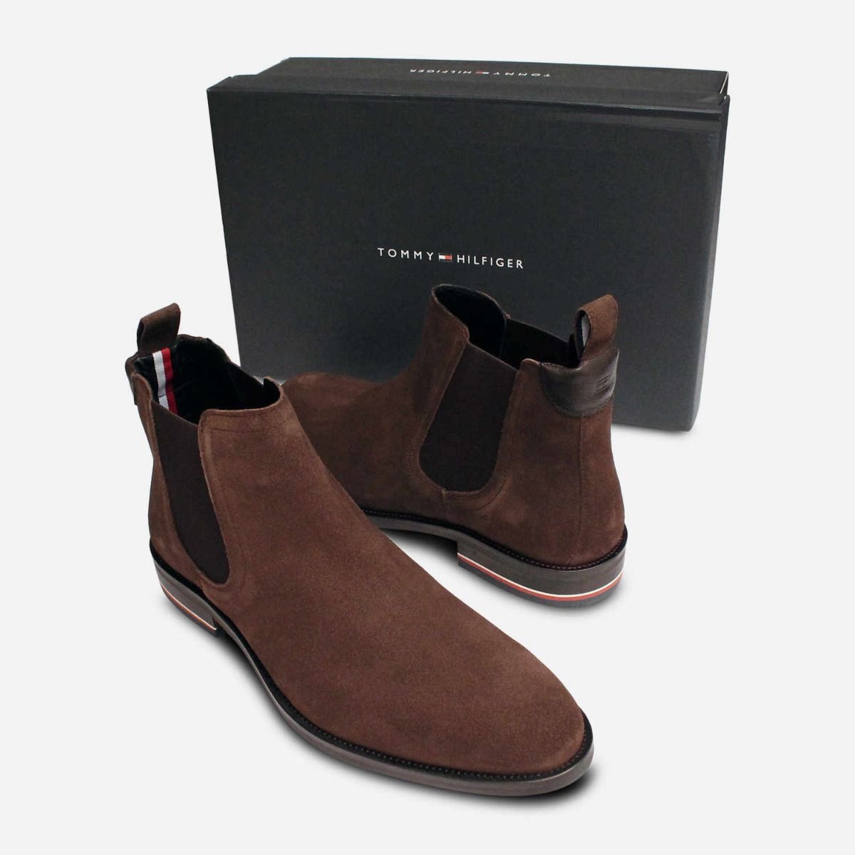 Tommy Hilfiger Premium Brown Suede Mens Chelsea Boots