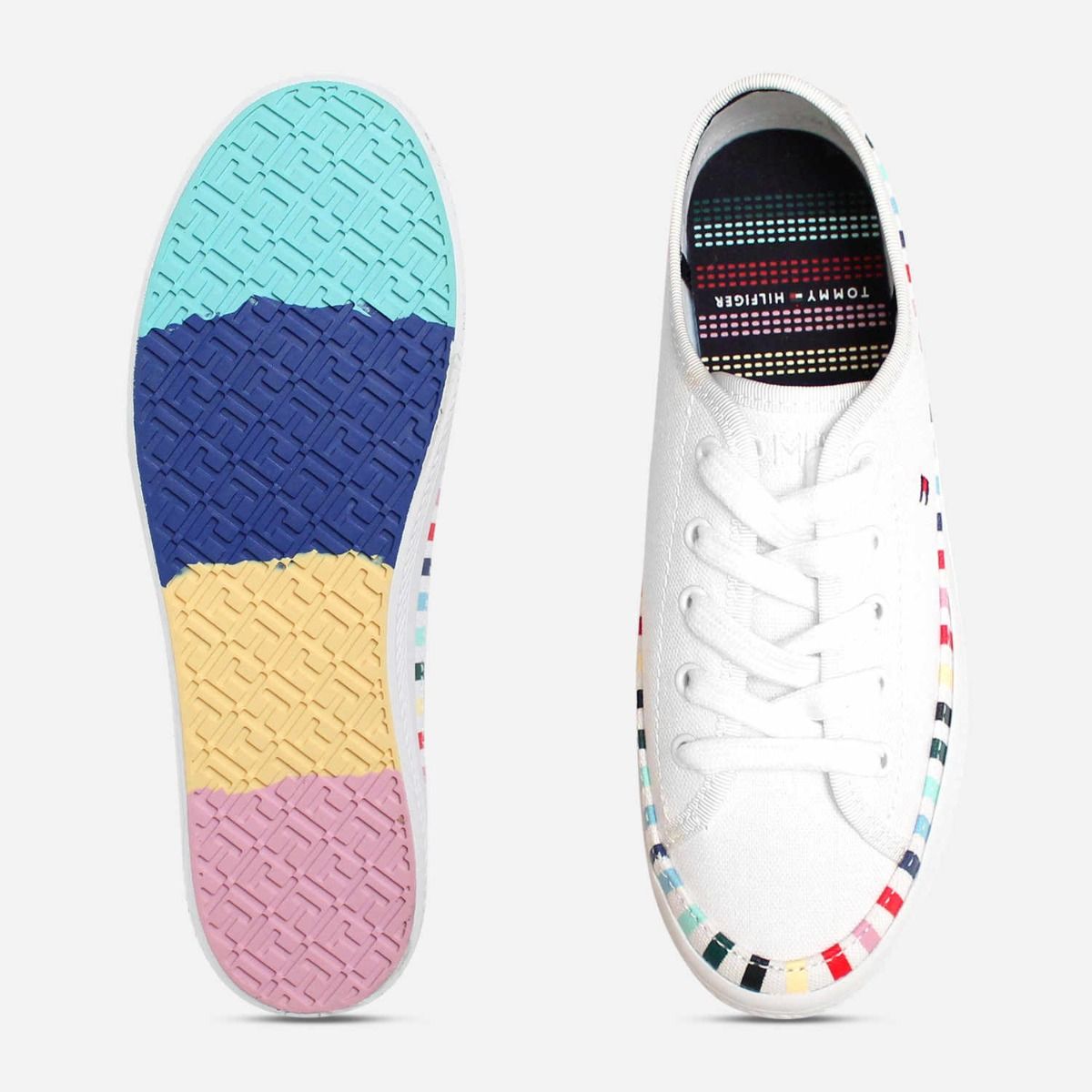 Tommy Hilfiger Womens Flatform White Rainbow Sneakers
