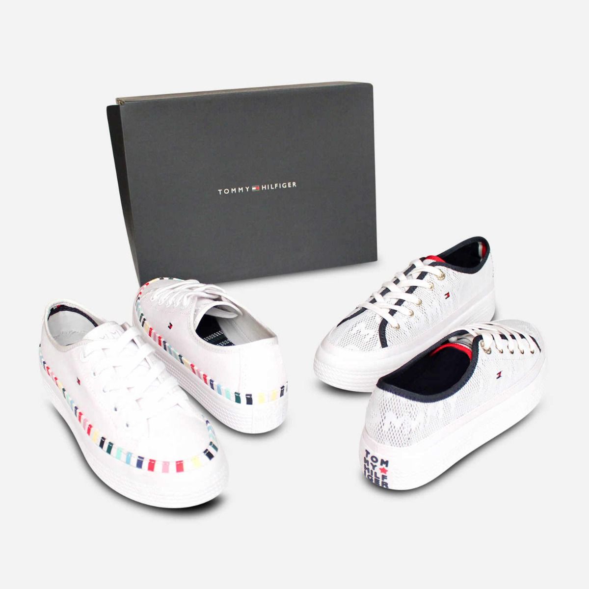 Tommy Hilfiger Womens Flatform White Rainbow Sneakers