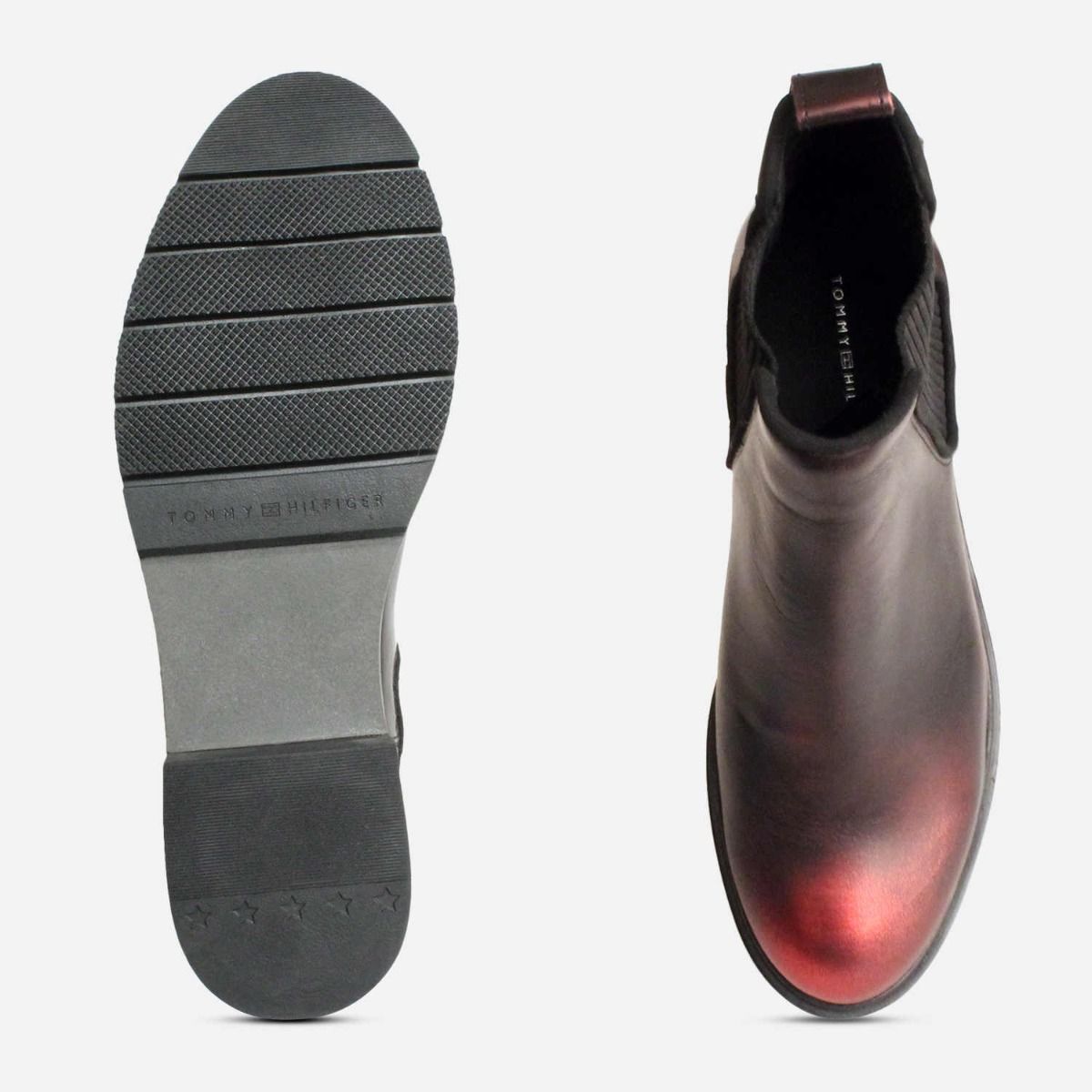 Dark Metallic Red Leather Tommy Hilfiger Chelsea Boots