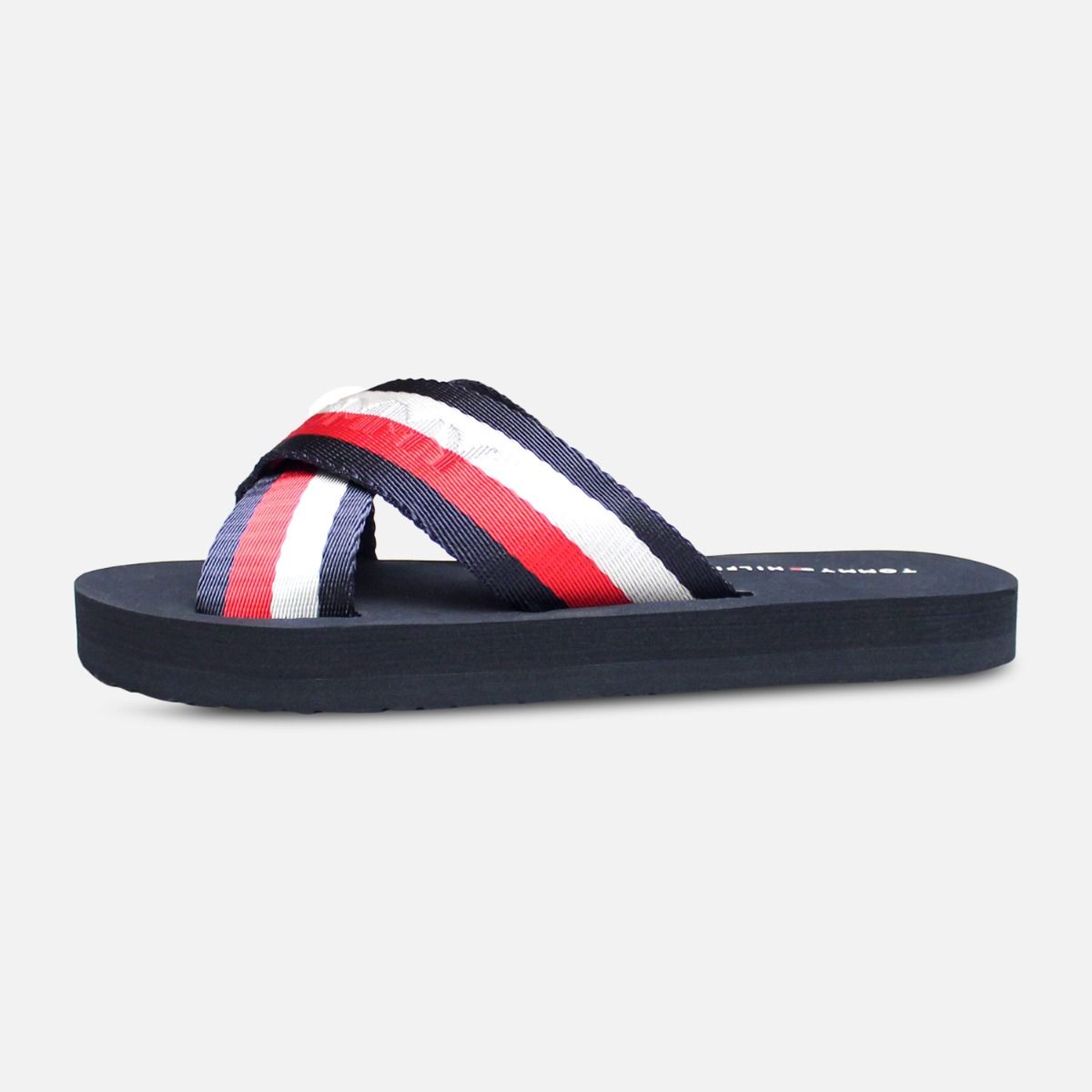 Tommy Hilfiger Tmerlay-C Slide Sandals Mens 10 Blue Red White Logo NEW Tommy Hilfiger Red White & Blue Crossover Slide Sandals main image 2