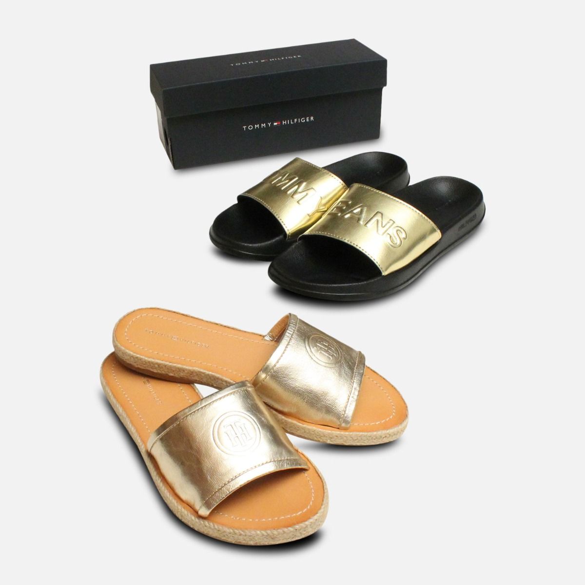 Pool Slides by Tommy Jeans in Black & Gold Metallic