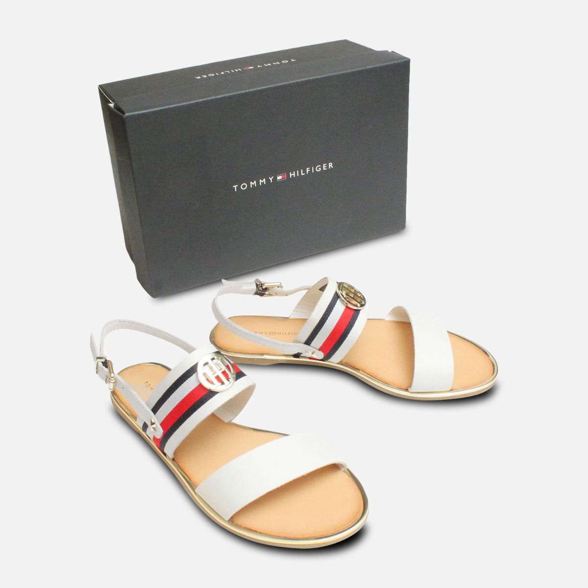 Tommy Hilfiger White Summer Sandals with Gold Trim