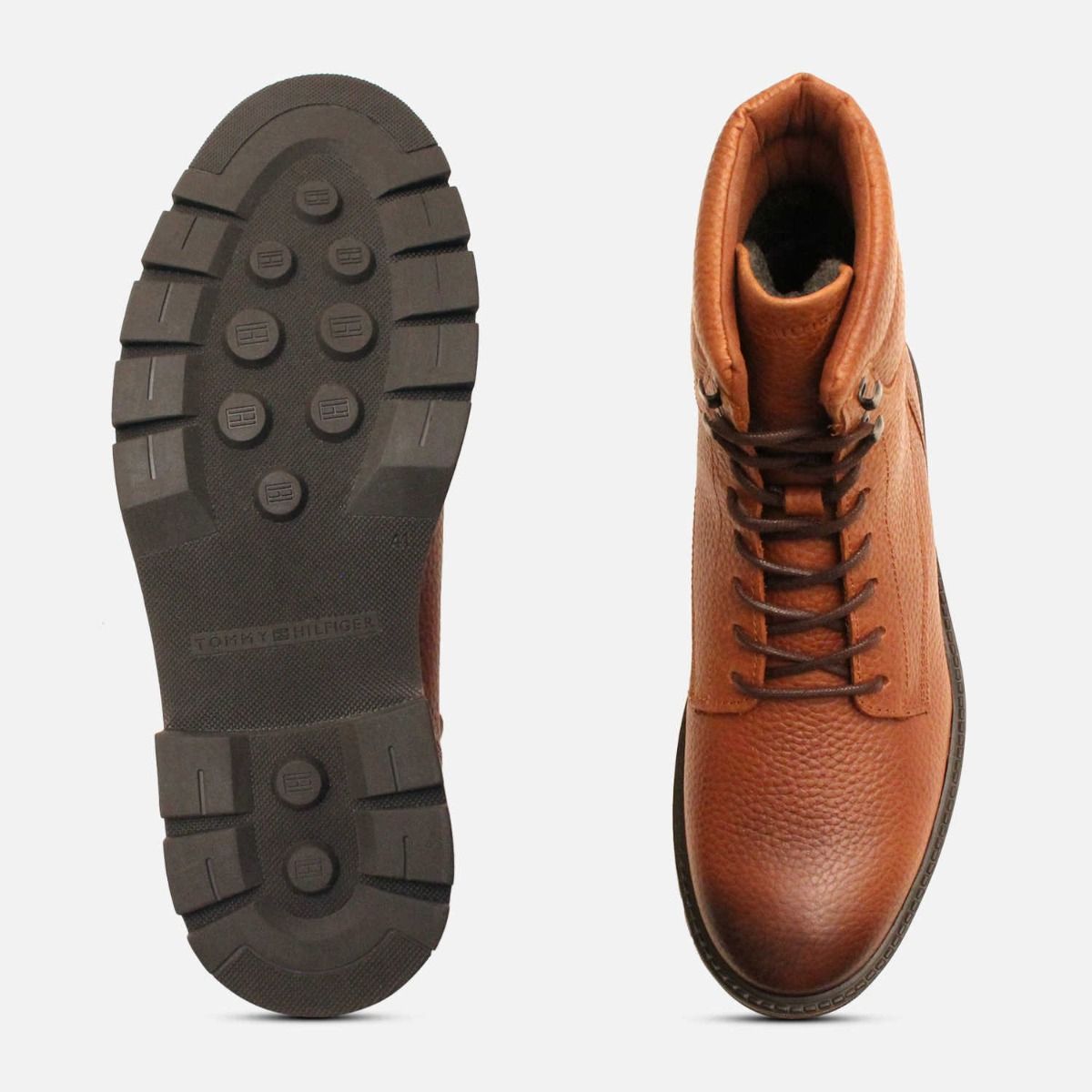 Tommy Hilfiger Cognac Brown Warm Commander Lace Up Boots