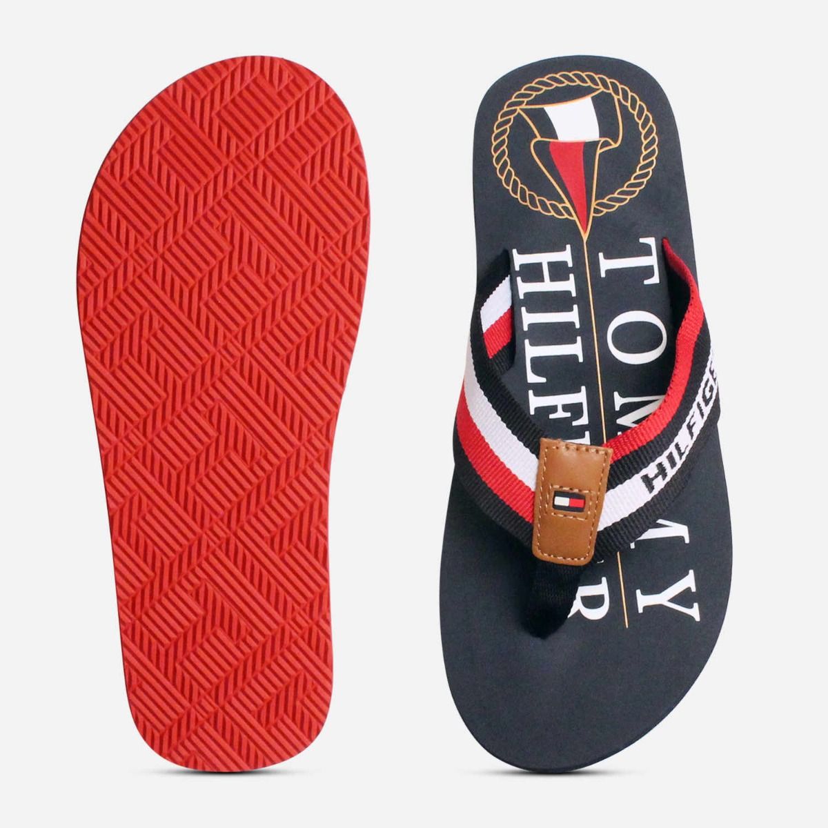 Tommy Hilfiger Navy Blue Maritime Flip Flops with Red Sole