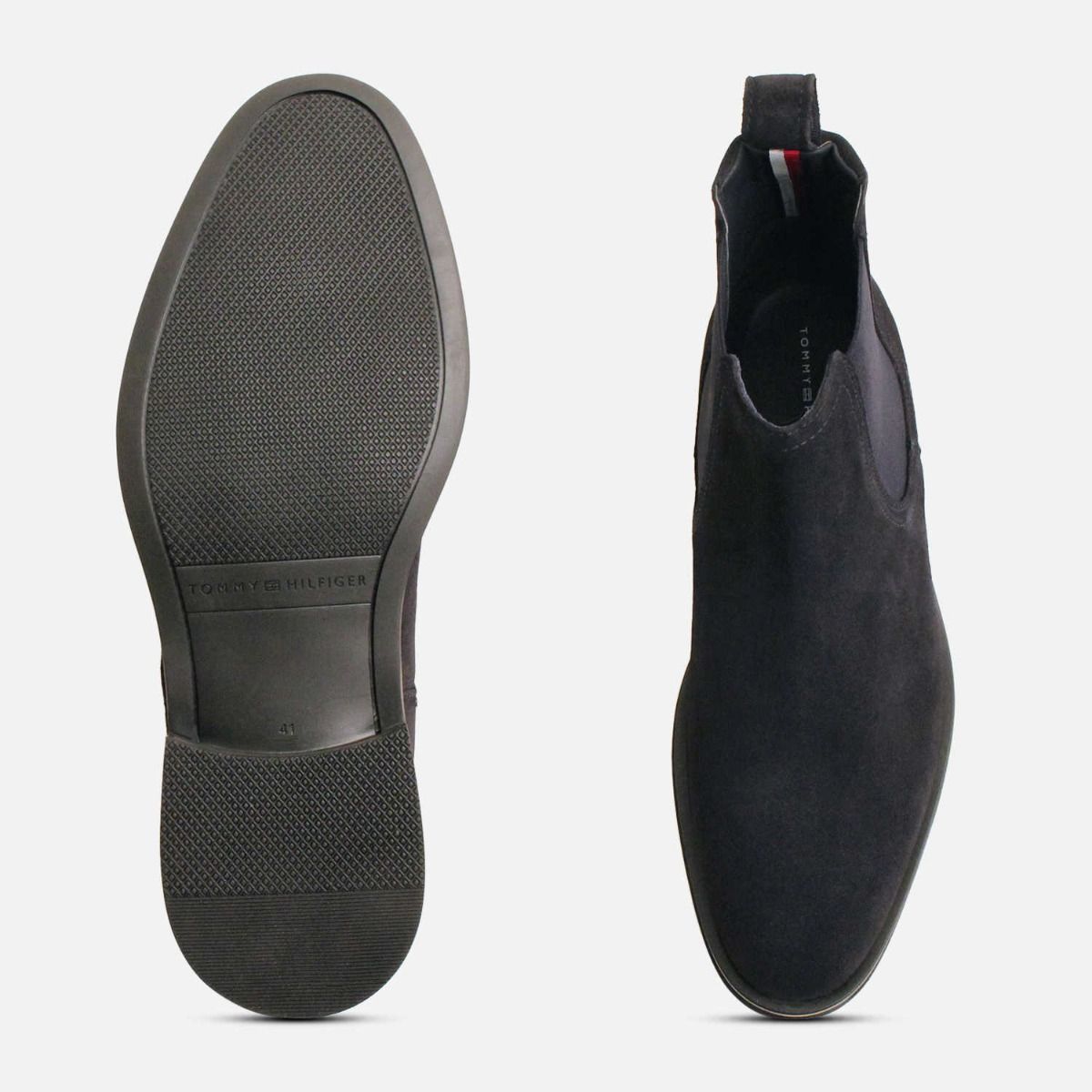 Tommy Hilfiger Navy Blue Suede Designer Chelsea Boots