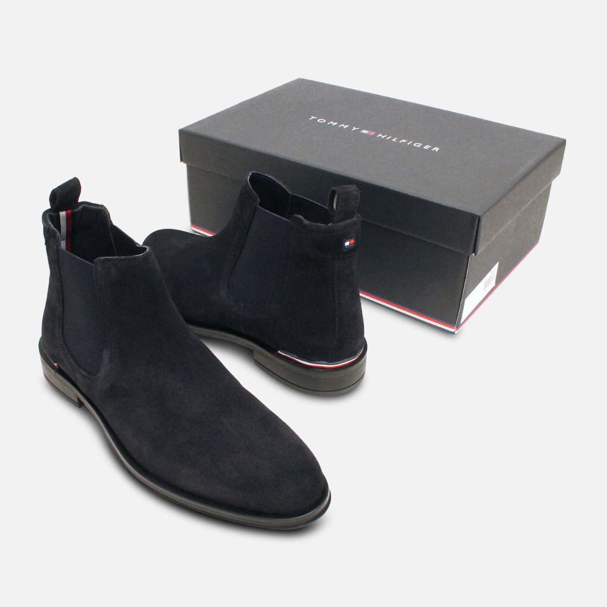 Tommy Hilfiger Navy Blue Suede Designer Chelsea Boots