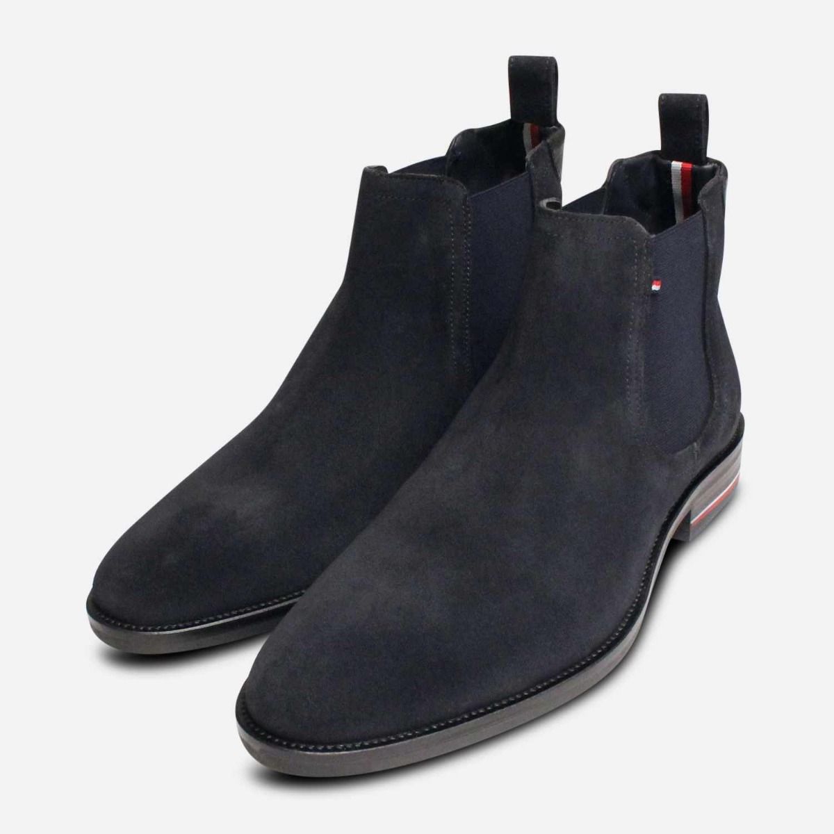 Tommy Hilfiger Designer Navy Blue Suede Chelsea Boots display picture 1
