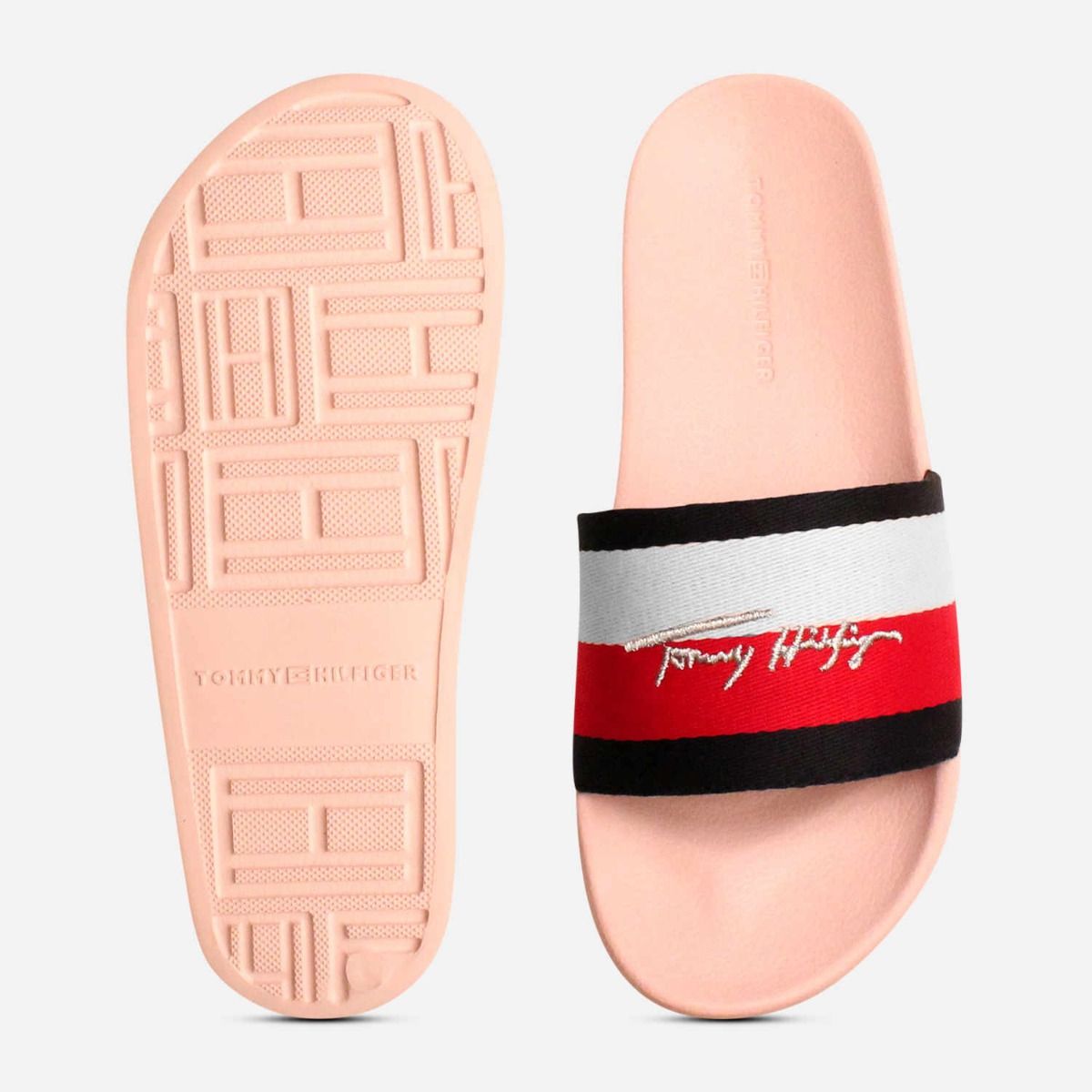 Tommy Hilfiger Designer Pale Pink Signature Pool Sliders