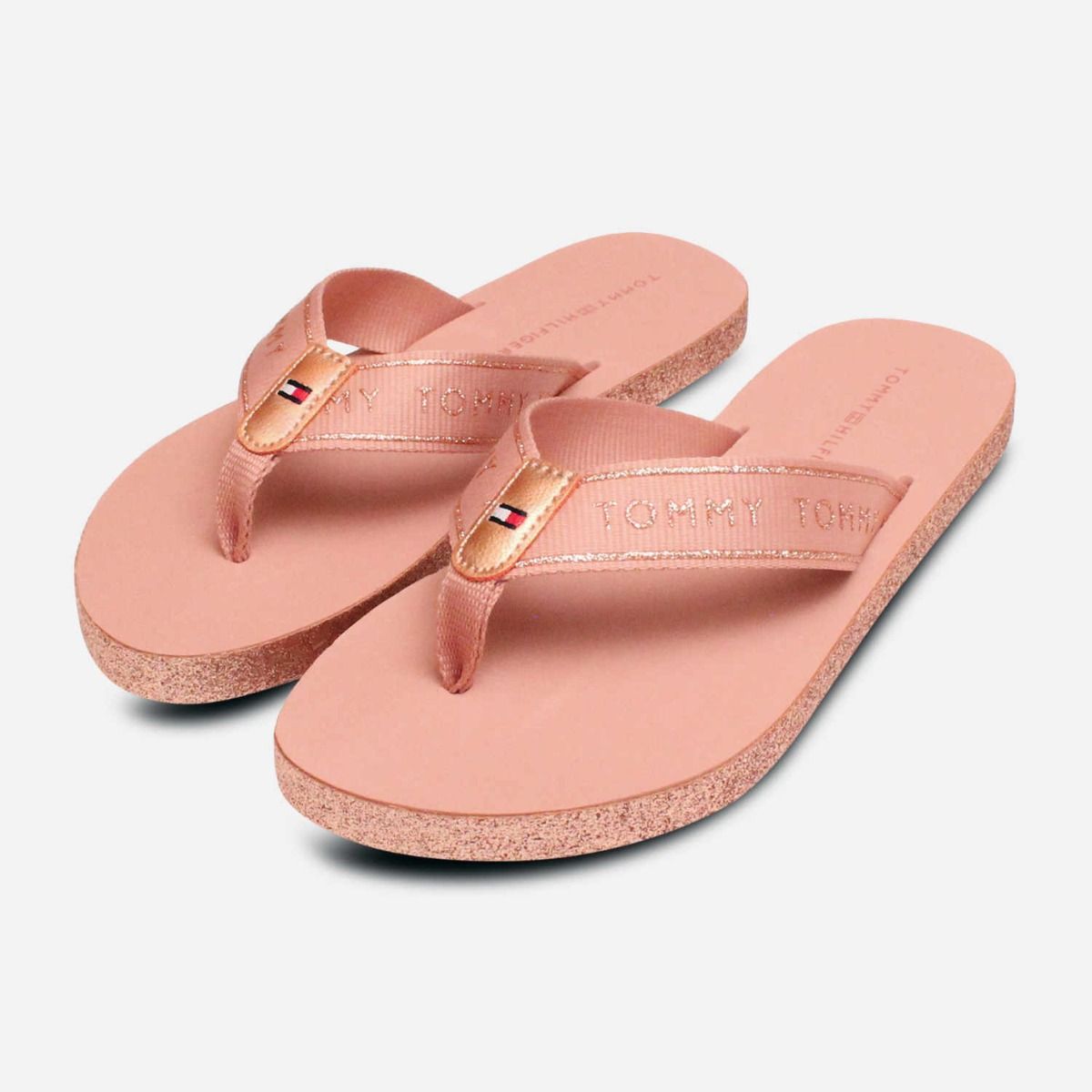 Tommy Hilfiger Pink Glitter Rose Gold Flip Flop Sandals
