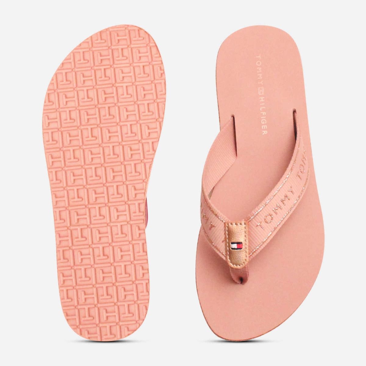 Tommy Hilfiger Pink Glitter Rose Gold Flip Flop Sandals
