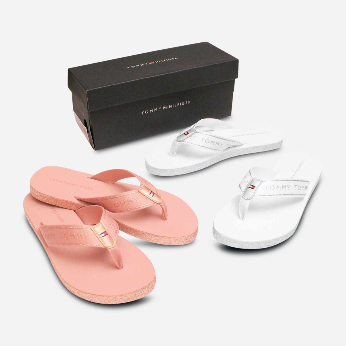 Tommy Hilfiger Pink Glitter Rose Gold Flip Flop Sandals