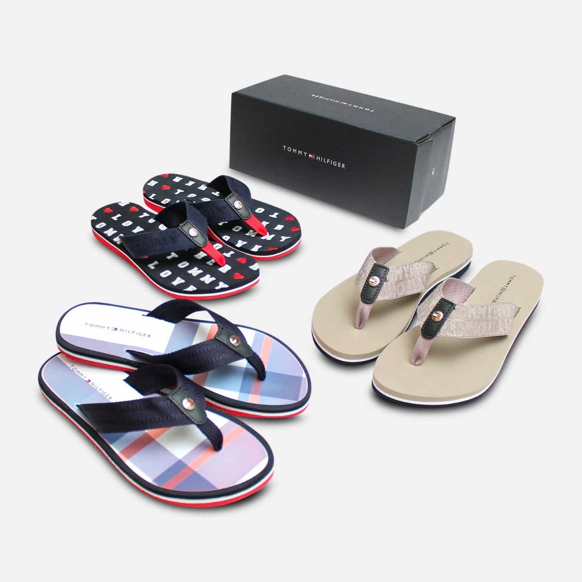 Luxury Tommy Hilfiger Red White Blue Check Flip Flop Sandal